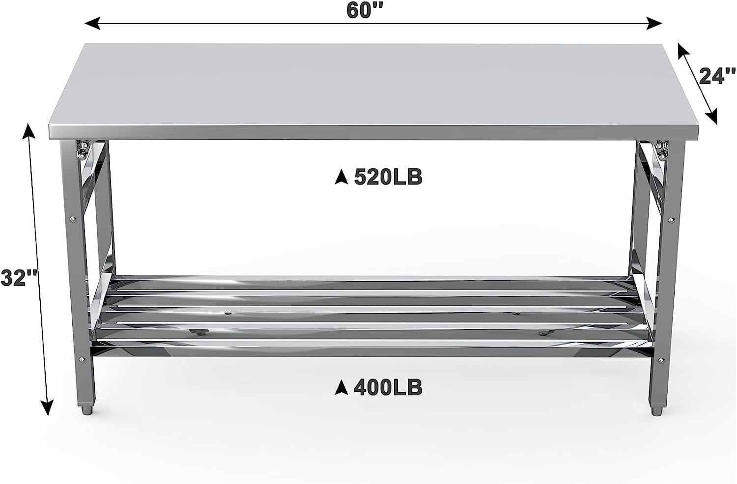 24 x 60 Inch NSF Commercial Heavy-Duty Stainless Steel Folding Table with Undershelf - Restaurant Prep Work Table, Kitchen Island for Home & Commercial Use - Perfect for Food Prep, Catering, Buffets & Small Space Dining Areas