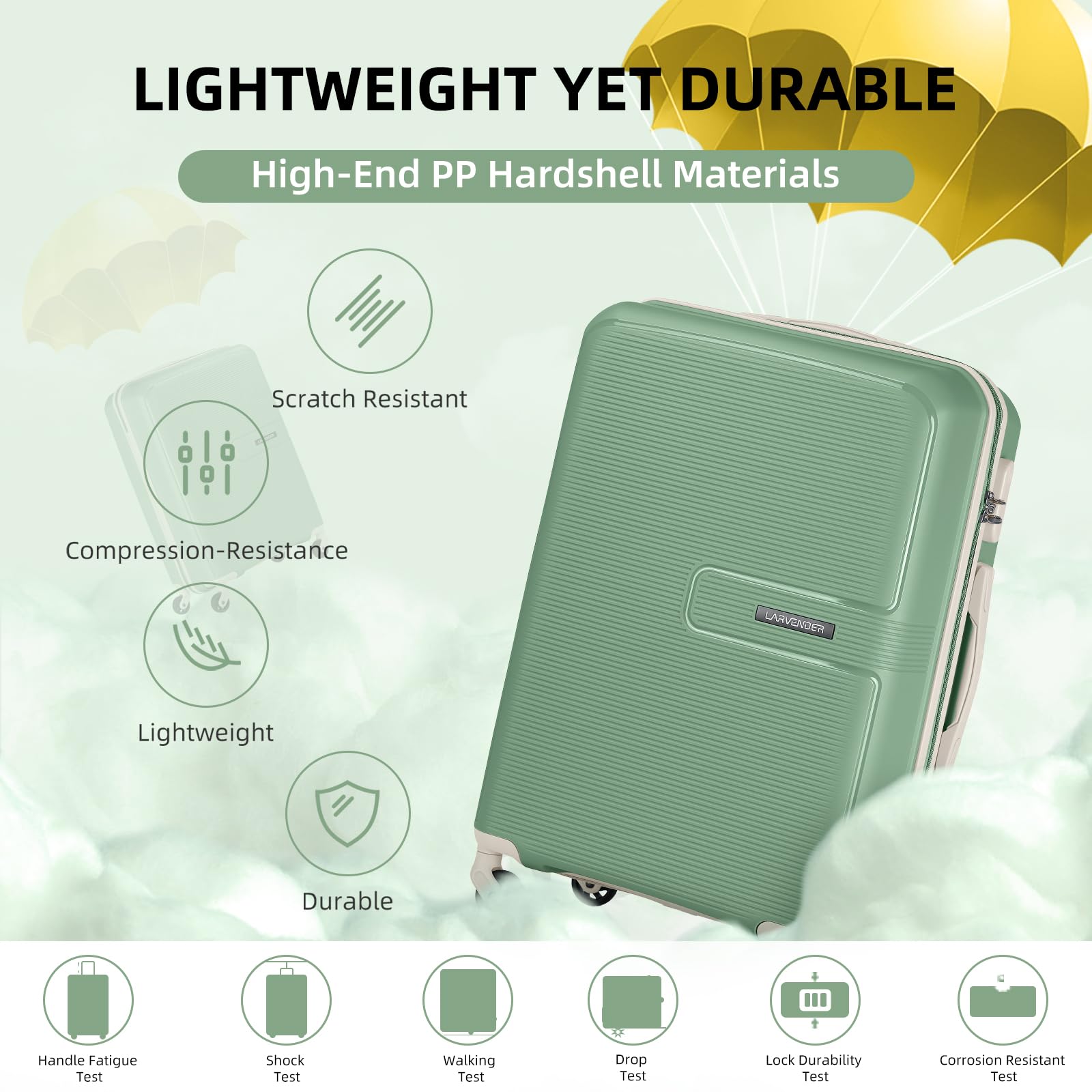 5-Piece Lavender Expandable Hardside Luggage Set with Spinner Wheels - Lightweight PP Carry-On Suitcase for Men & Women (Green) | Perfect for Air Travel, Business Trips & Family Vacations