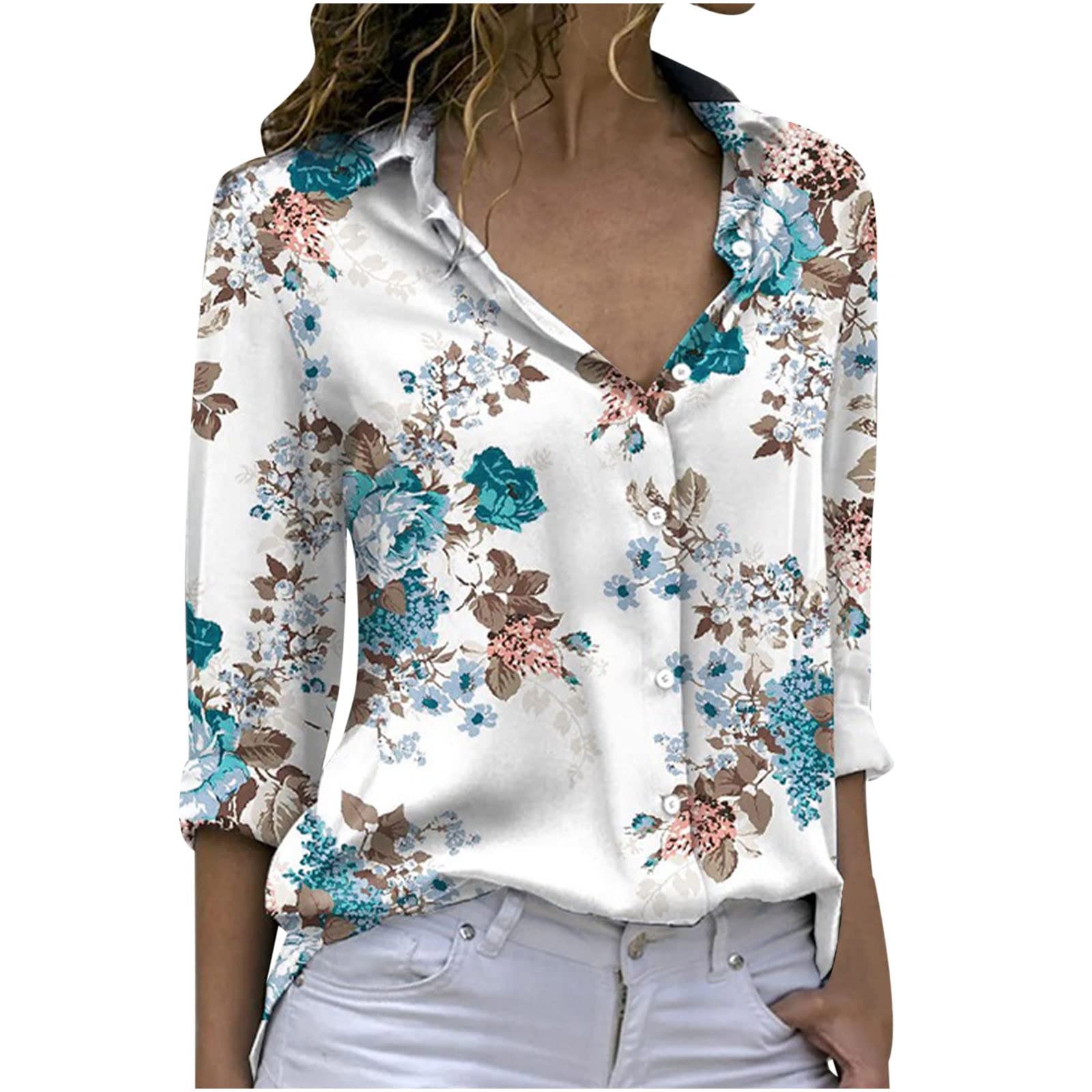 Women's Casual & Work Tops - Button Down Long Sleeve Shirts with Printed Turn-Down Neck | Perfect for Office Wear, Business Casual & Everyday Fashion