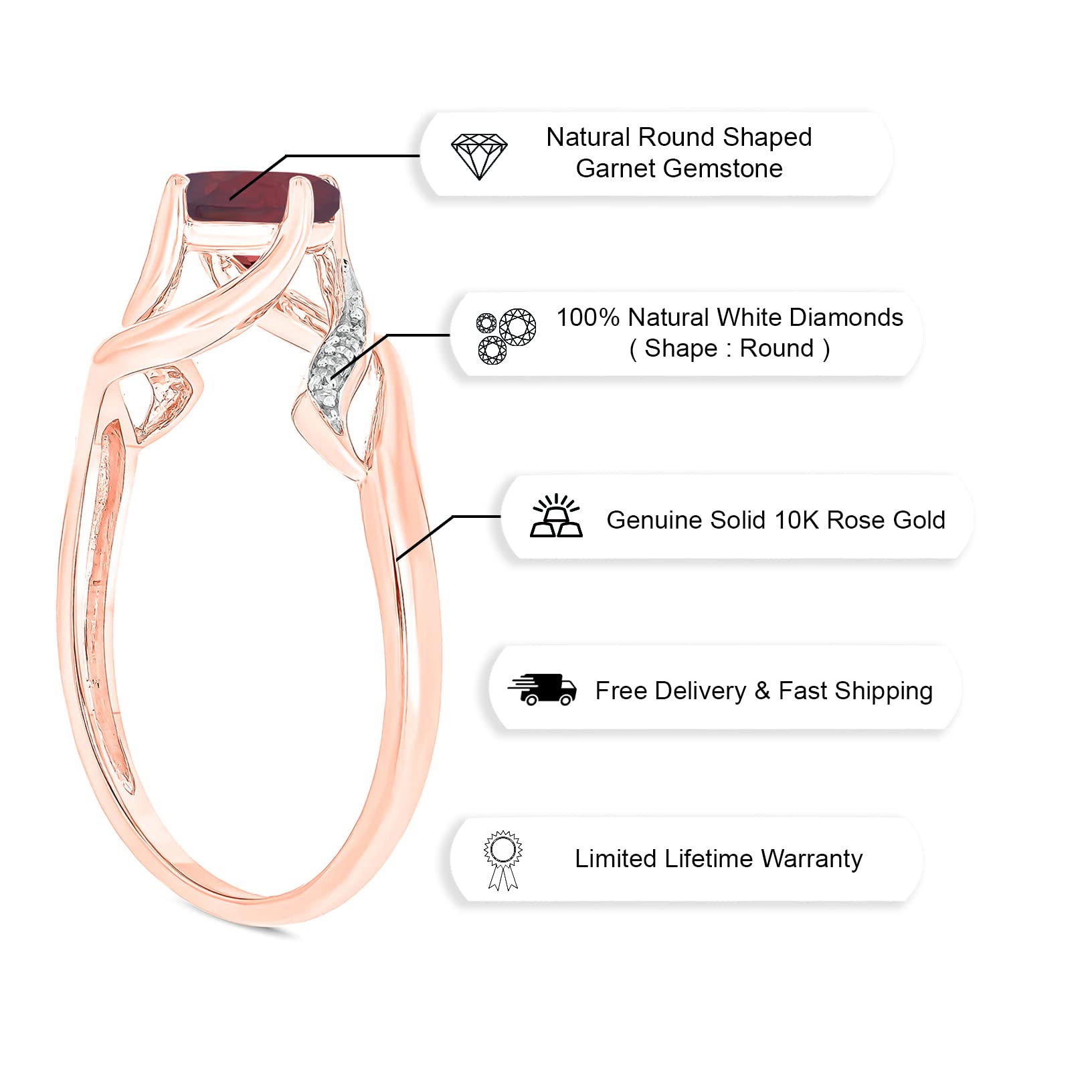 10K Gold Gemstone Bypass Ring for Women - Diamond Accent Bypass Shank Fashion Ring with Natural Gemstone in Yellow, Rose or White Gold | Elegant Gift for Anniversary, Valentine's Day or Special Occasion