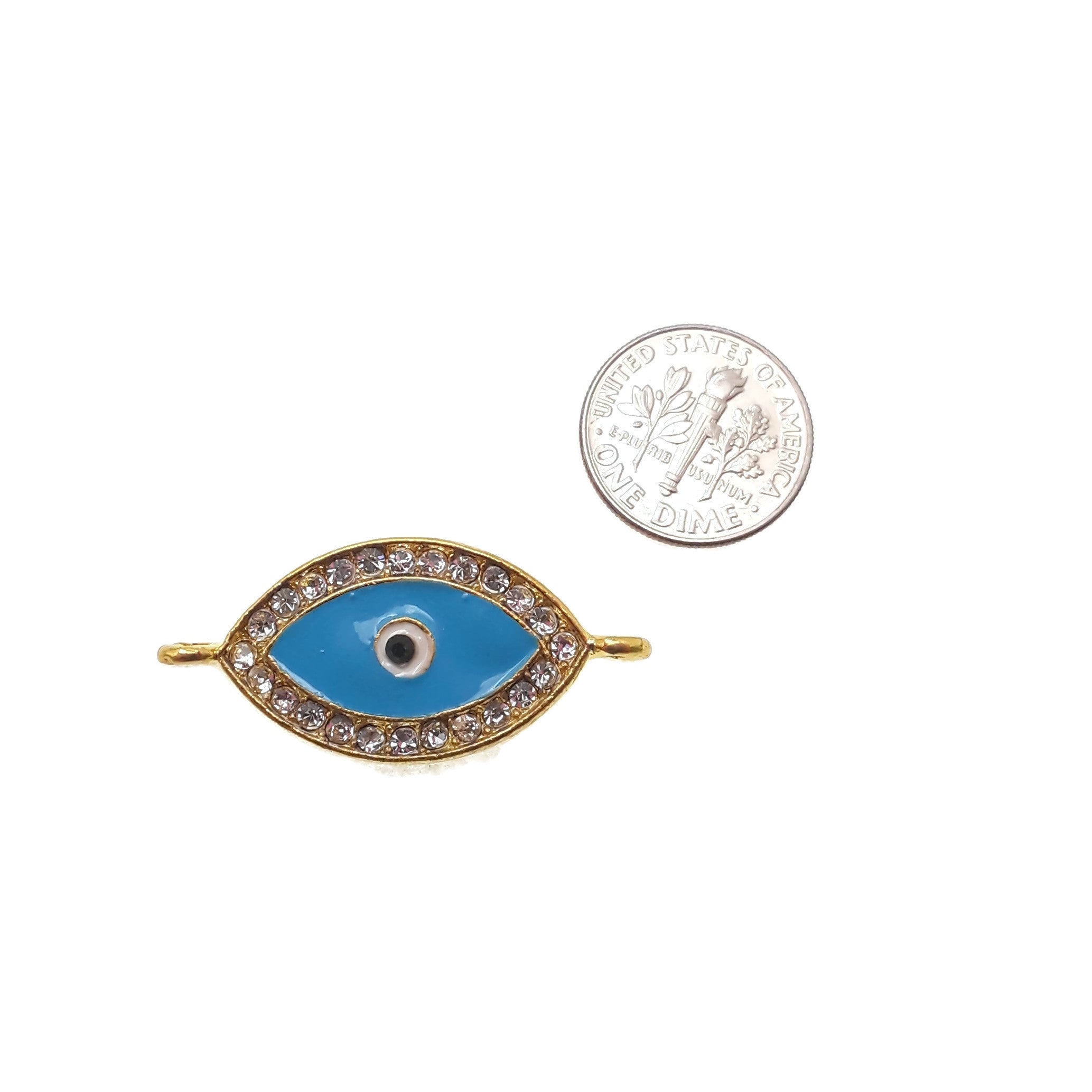 Evil Eye Charm Pendant - Gold & Silver Plated Copper with Rhinestones (16x27mm) - Protection Jewelry for Necklace, Bracelet & Gift Giving