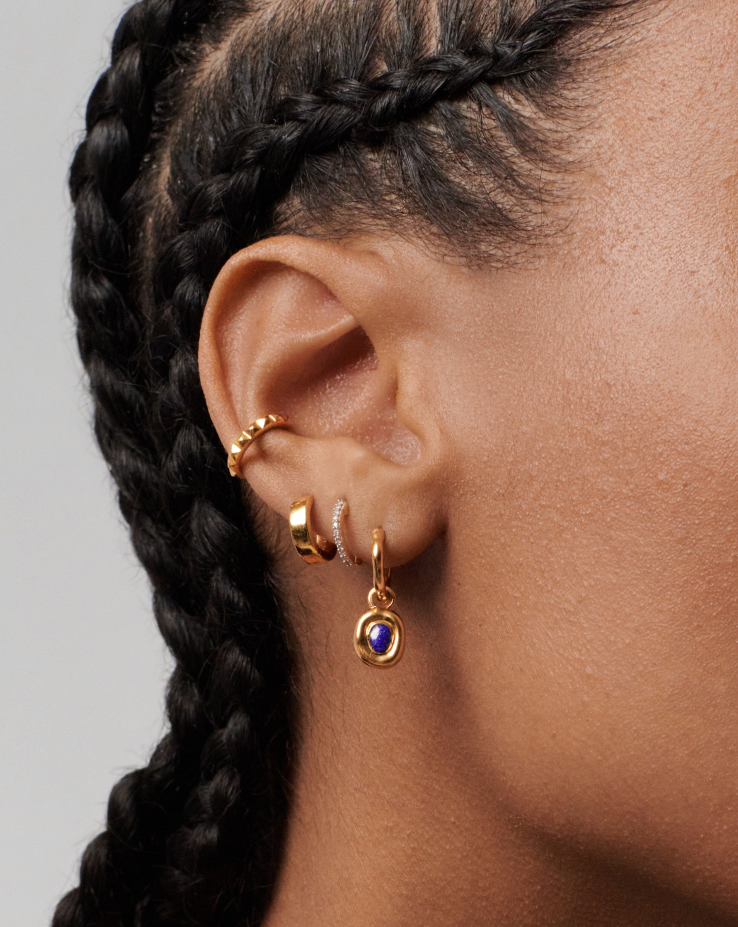 Molten Gemstone Doughnut Charm Small Hoop Earrings | 18k Gold Vermeil/Lapis | Elegant Everyday Jewelry for Women, Perfect for Office, Date Night & Special Occasions