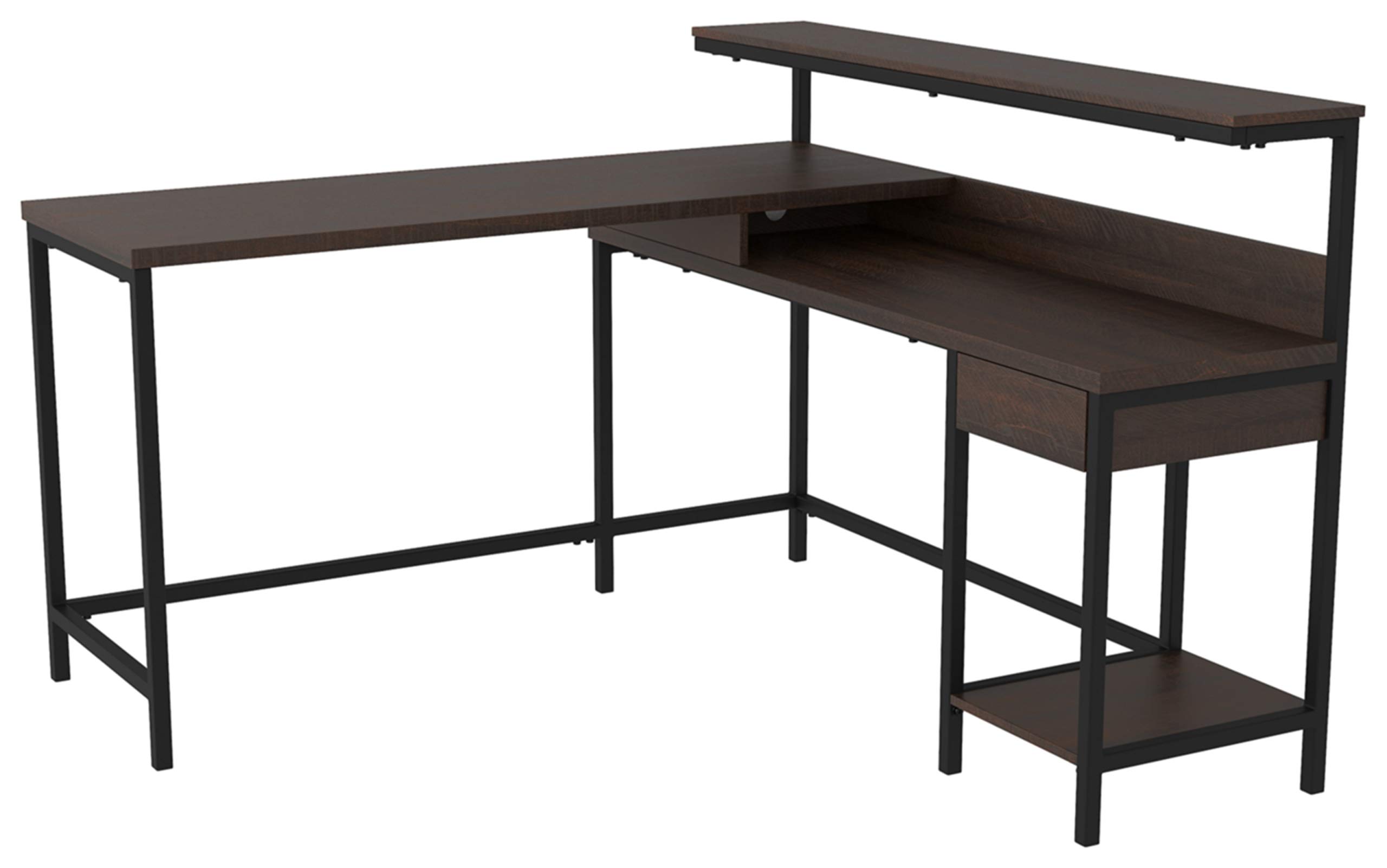 Signature Design by Ashley Camiburg Modern L-Shaped Home Office Desk in Warm Brown - Stylish Workspace Solution for Small Offices & Home Study Rooms