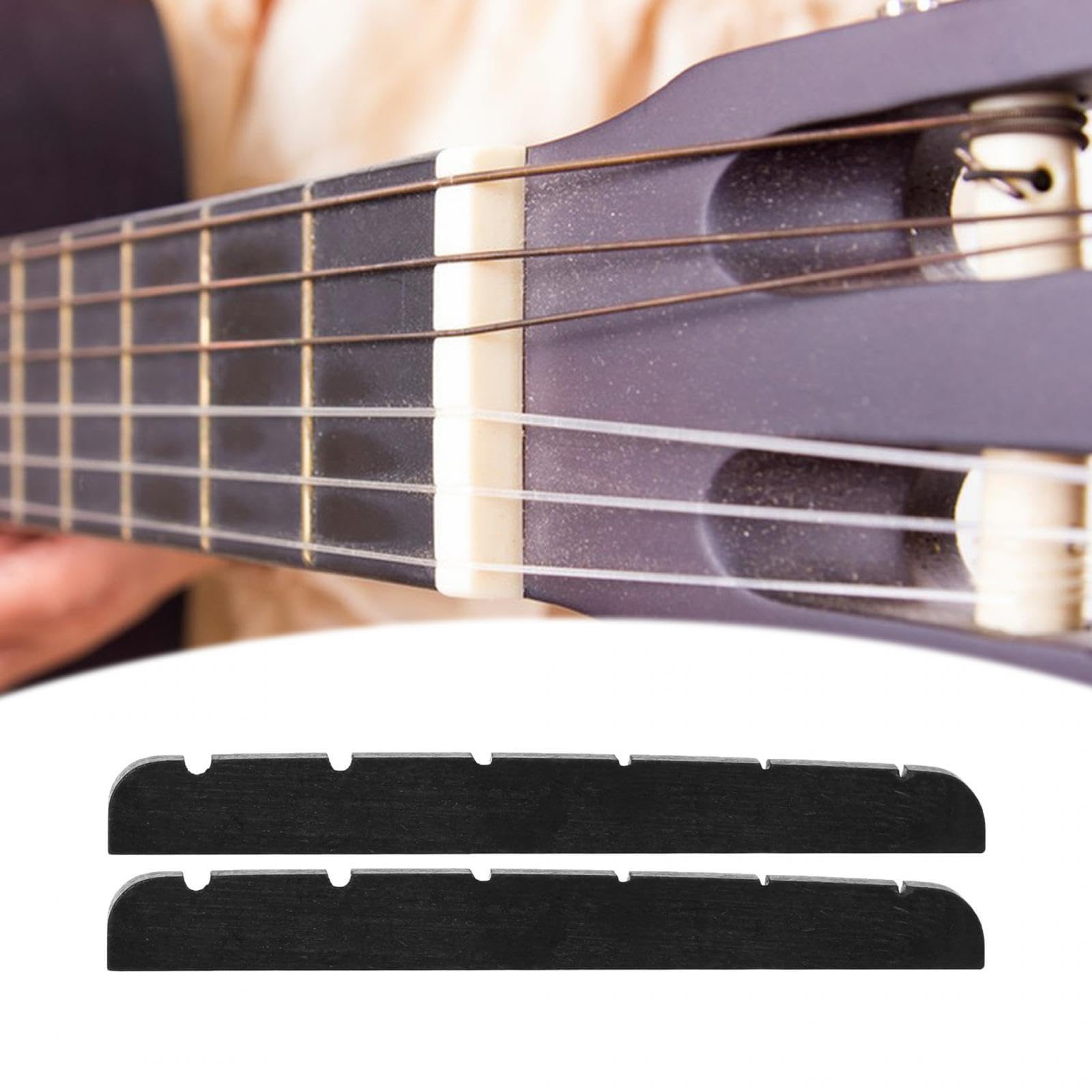 2-Piece Electric Guitar Bone Nut Set - 42x3.5mm Flat Bottom Slotted for 6-String Guitars (Black) | Perfect for Guitar Repair, Maintenance & Upgrades | Replacement Parts for Fender, Gibson & More