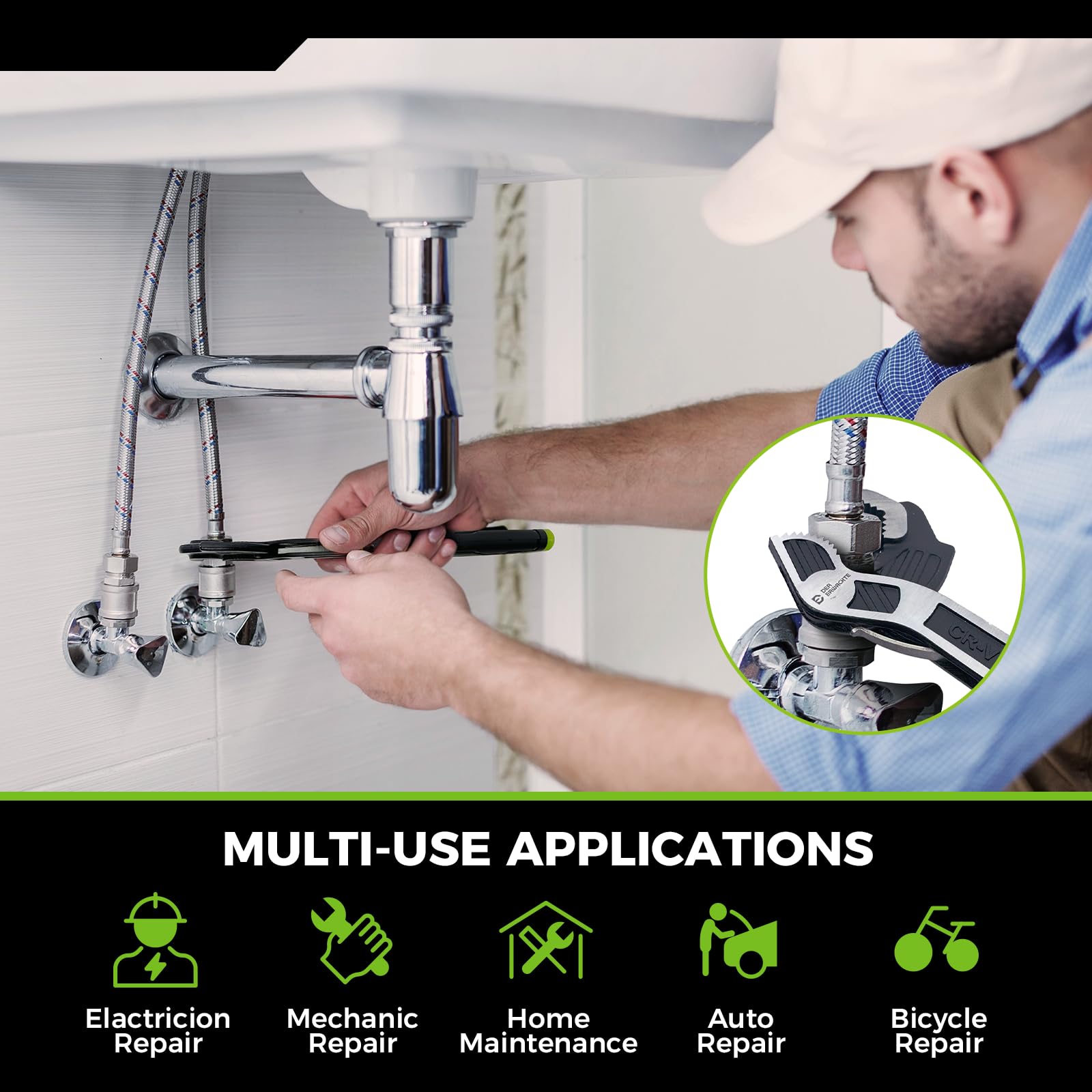 2-Piece Multi-Function Adjustable Pipe Wrench Set - Quick Self-Adjusting Power Grip for 7-35mm Nuts & Pipes - Premium Chromium Vanadium Steel - Ideal for Plumbing, DIY Home Repairs & Automotive Maintenance