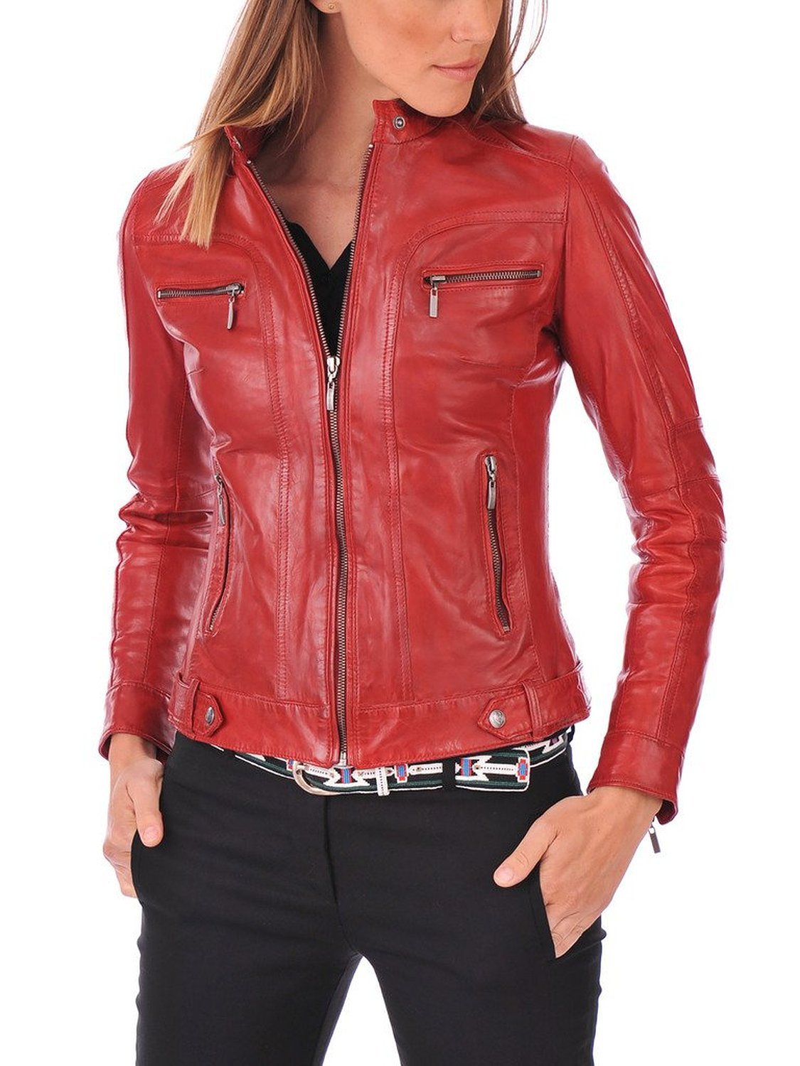 Genuine Lambskin Leather Jacket for Women - Premium Biker Bomber Jacket with Stylish Design XW421 | Perfect for Motorcycle Riding, Casual Outfits & Night Out Fashion