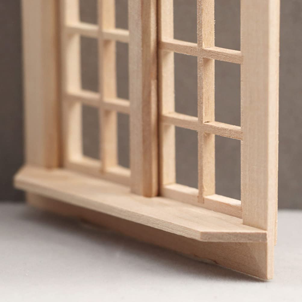 1:12 Scale Miniature Wooden Window Frame for Dollhouse - Handcrafted Mini Furniture with Wooden Doors - Perfect for Dollhouse Decor, DIY Crafts, and Model Scenes