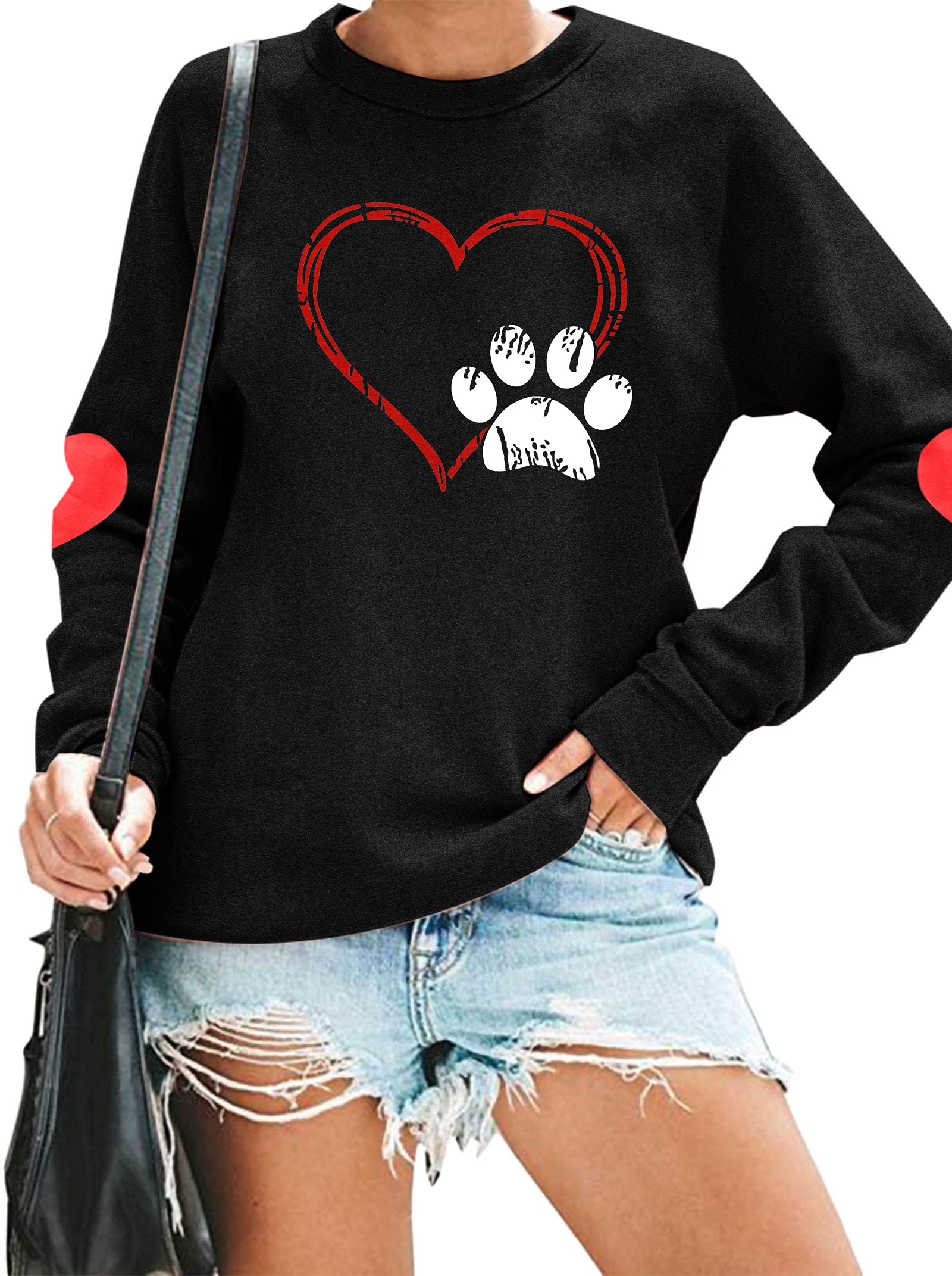 FLOYU Women's Cute Dog Mom Sweatshirt - Paw Print Pullover Long Sleeve Blouse for Dog Lovers | Perfect for Casual Wear, Pet Owner Gifts & Dog-Themed Events
