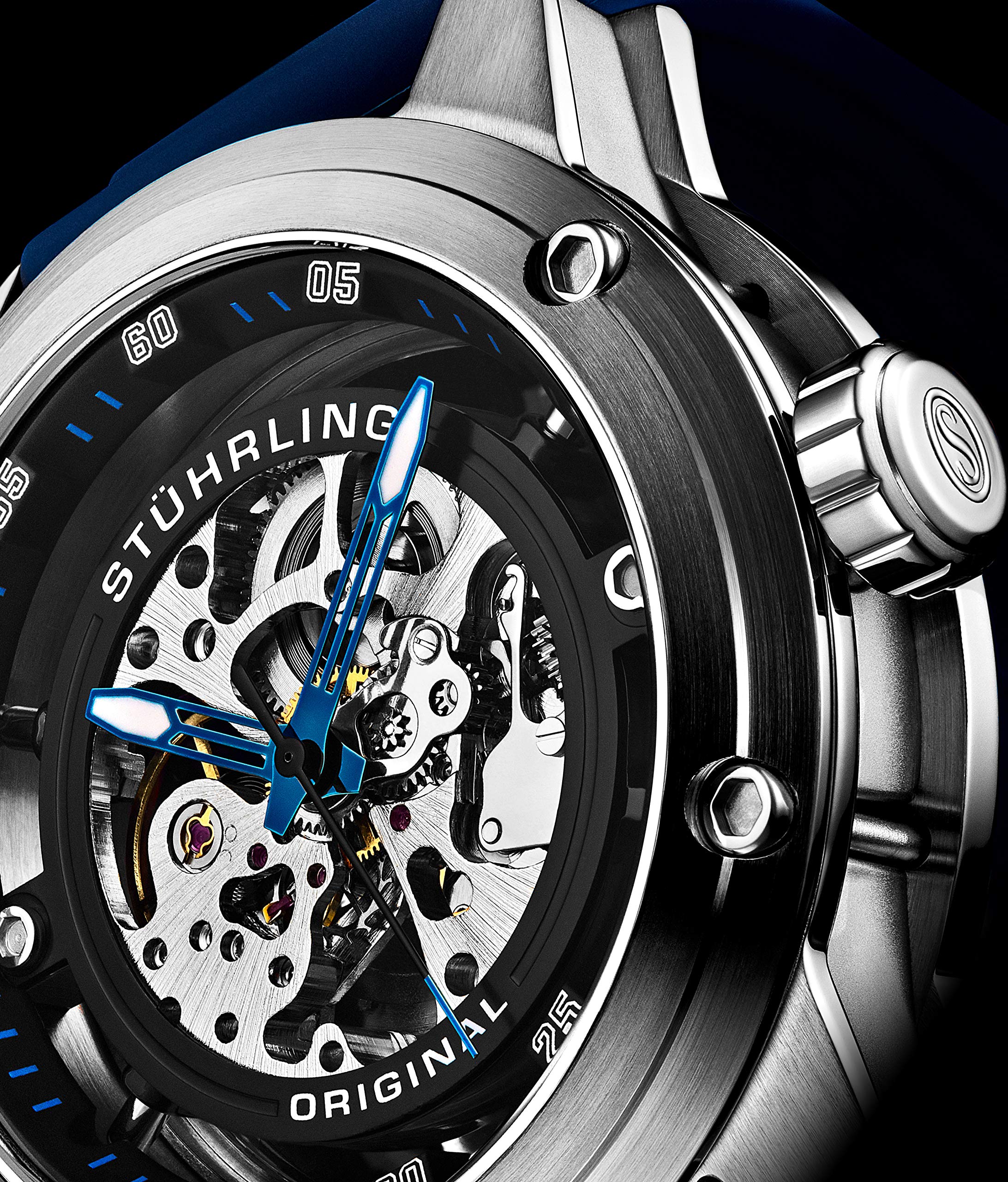 Stuhrling Original Men's Automatic Skeleton Watch - 50mm Stainless Steel Self-Winding Dress Watch with Rubber Strap - Perfect for Business, Formal Events & Everyday Wear
