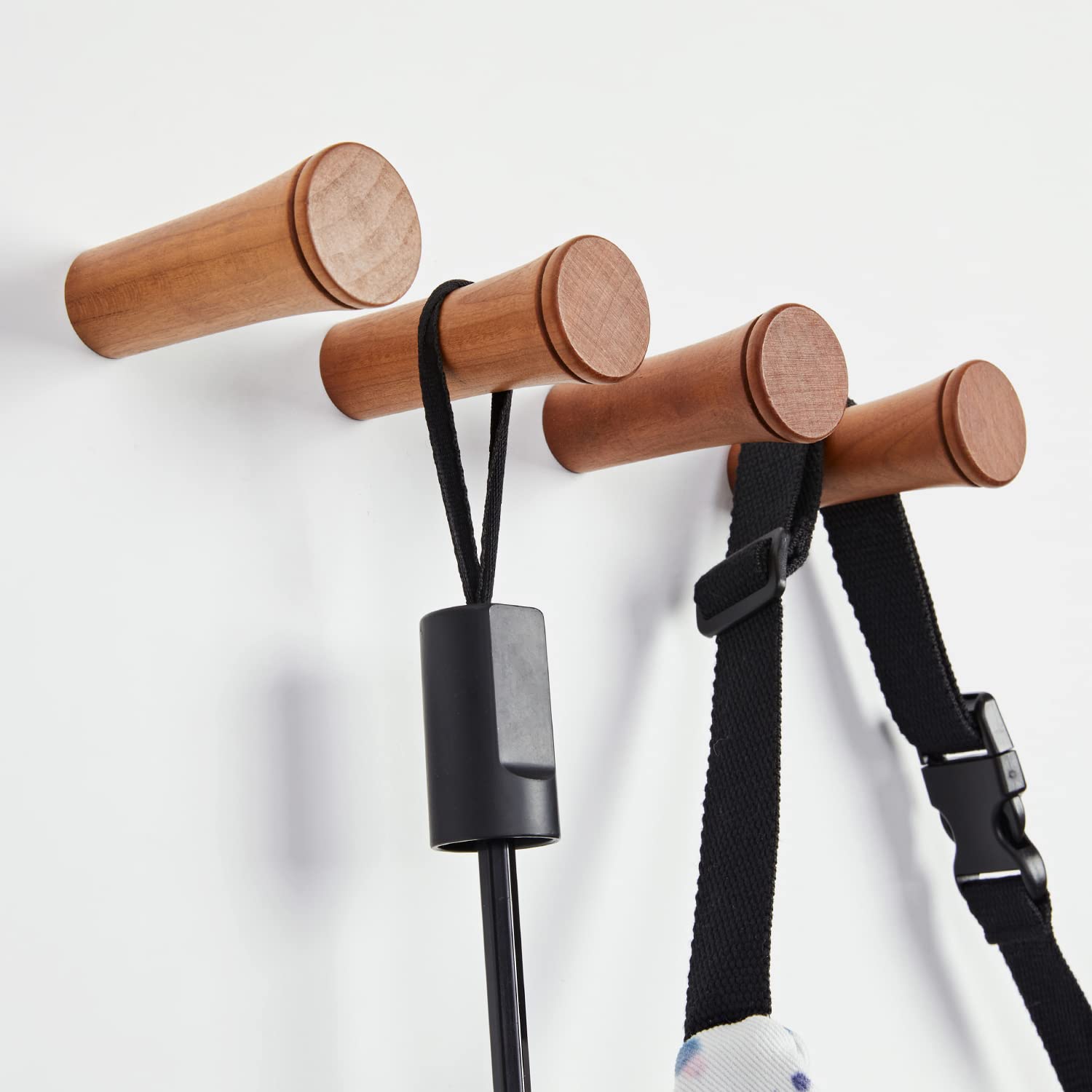 HomeDo Wooden Wall Hooks - 3 Pack Cherry Finish Heavy Duty Coat Hooks for Entryway, Bathroom & Bedroom - Wall Mounted Hat Rack, Towel Hanger & Decorative Organizer (2 Inch) - Perfect for Hanging Coats, Hats, Bags & Towels in Home or Office