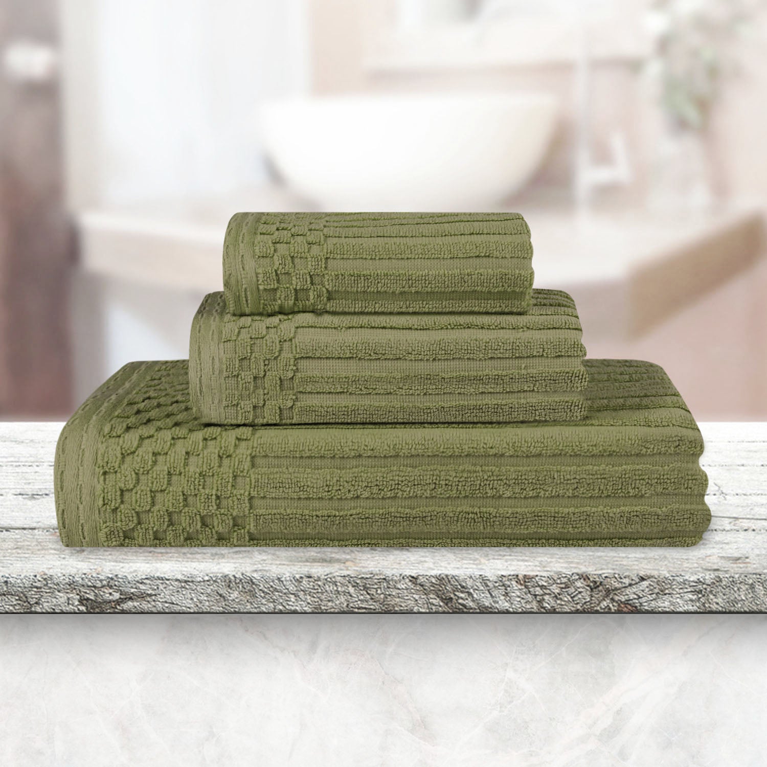 Premium Soho Ribbed Textured Cotton Bath Towel Set - Ultra Absorbent 3-Piece Towel Collection for Spa, Bathroom & Guest Use | Soft Luxury Towels for Home & Hotel