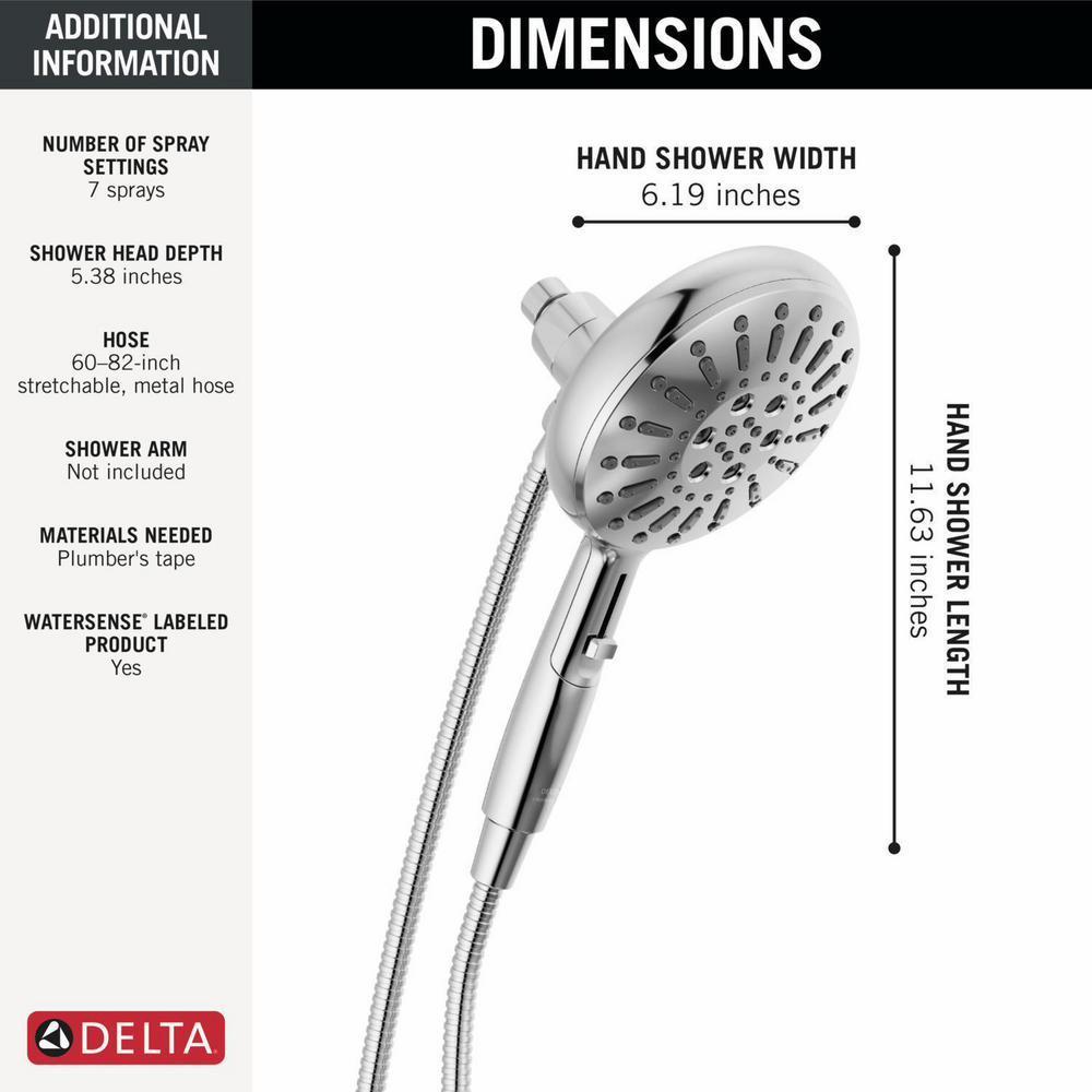 7-Setting SureDock Magnetic Hand Shower with Lumicoat Chrome Finish - Delta 54910 PR PK - Perfect for Bathroom, Spa, and Pet Washing