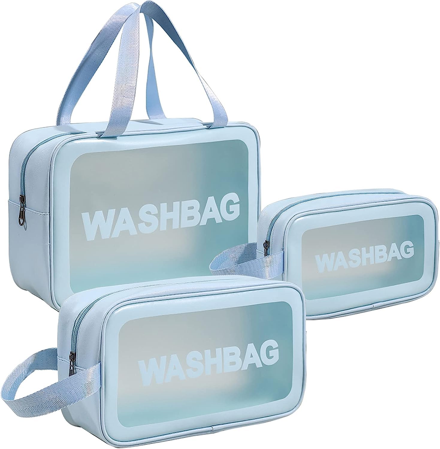 Premium Travel Makeup Pouch Set - 3-Piece Waterproof Cosmetic Organizer & Toiletry Bag for Women & Girls (Blue) - Perfect for Air Travel, Gym Essentials & Daily Beauty Storage