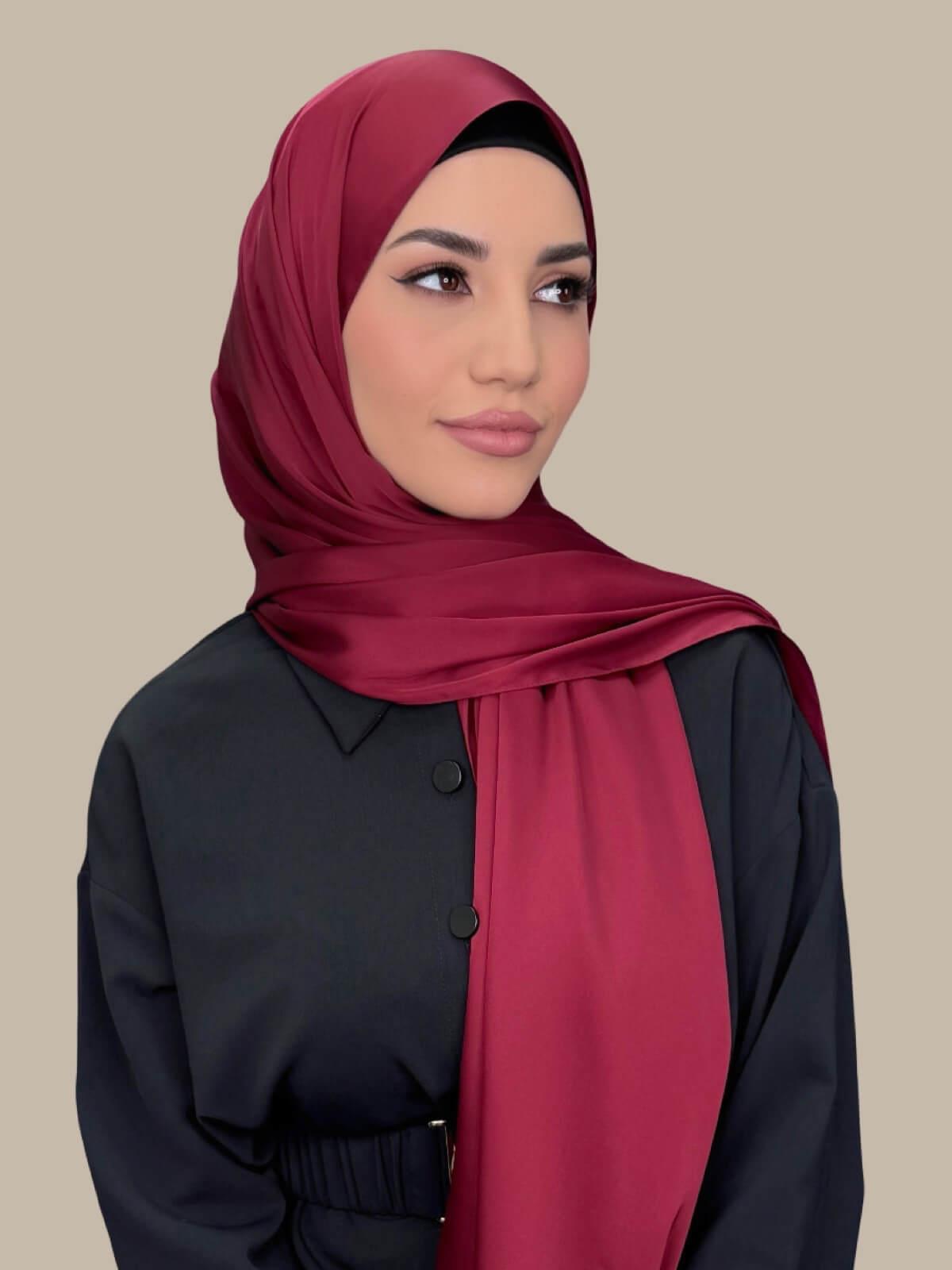 Luxury Satin Hijab Scarf - Velvet Wine Red Shawl for Women - Perfect for Daily Wear, Prayer, and Special Occasions