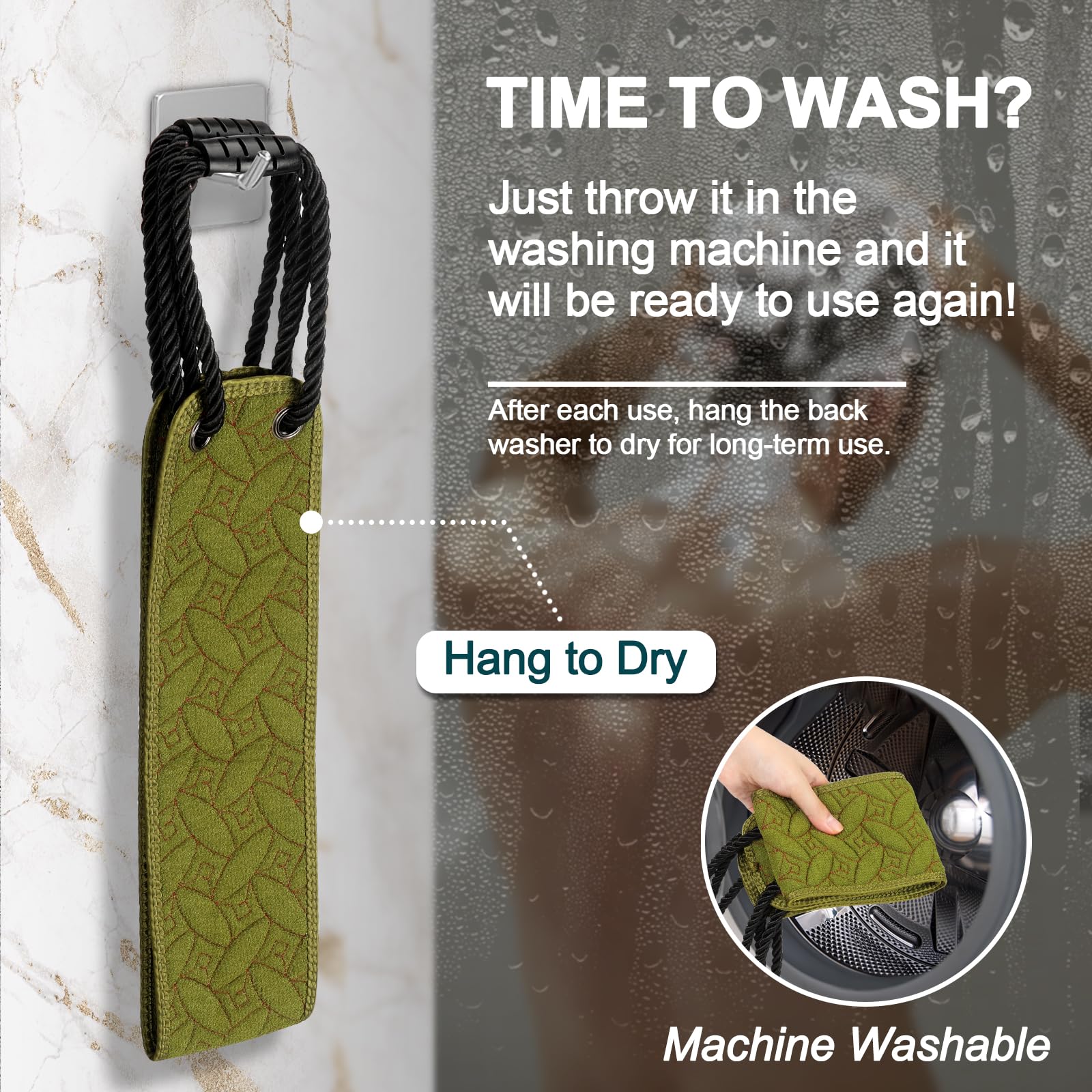 38.5 Inch Exfoliating Back Scrubber with Handles - Dual-Sided Body Scrubber for Deep Cleansing & Dead Skin Removal - Shower Back Washer for Men & Women - Perfect for Daily Use in Bath or Shower (Green)