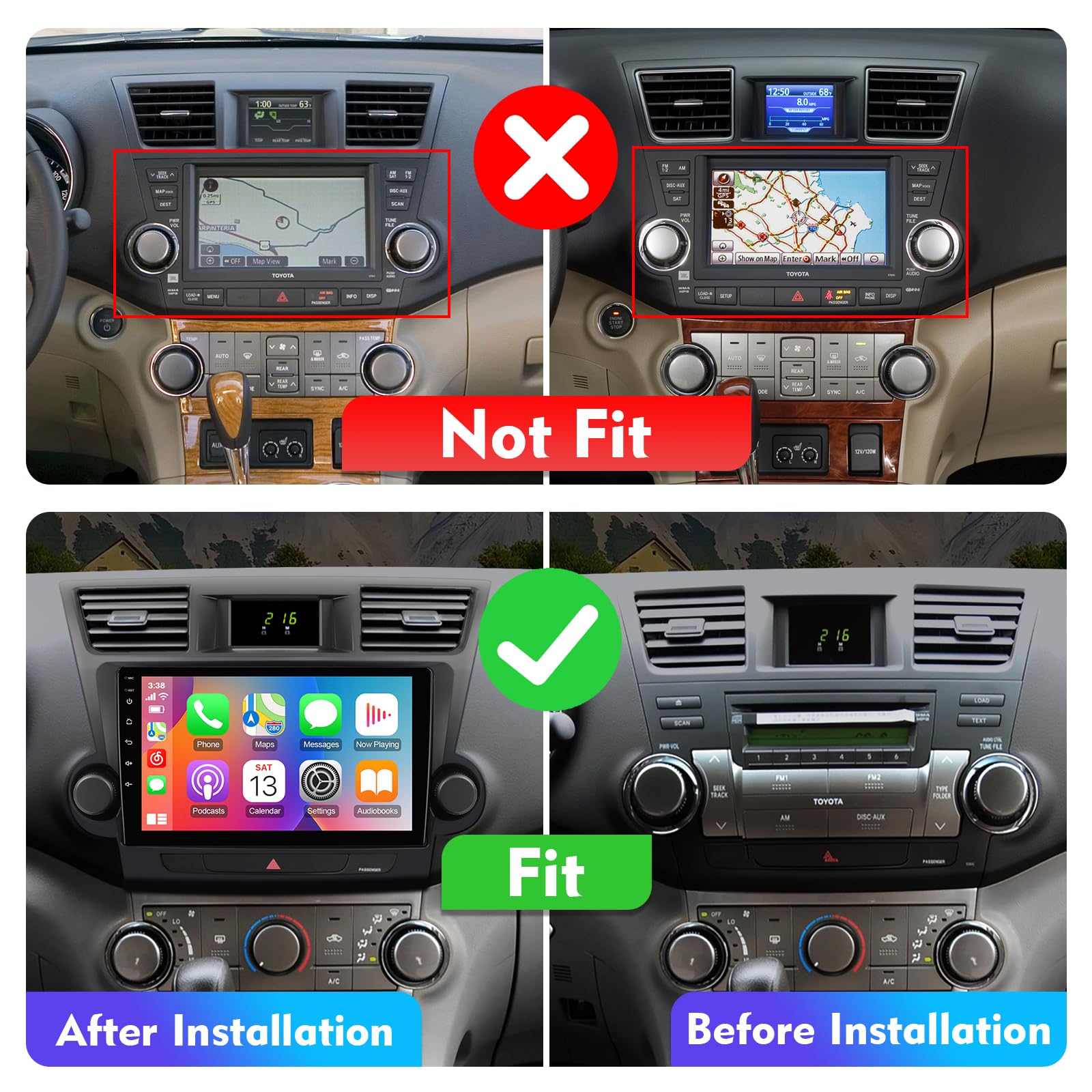 2+32GB Android 10 Double Din Car Stereo for Toyota Highlander 2009-2014 | 10.1