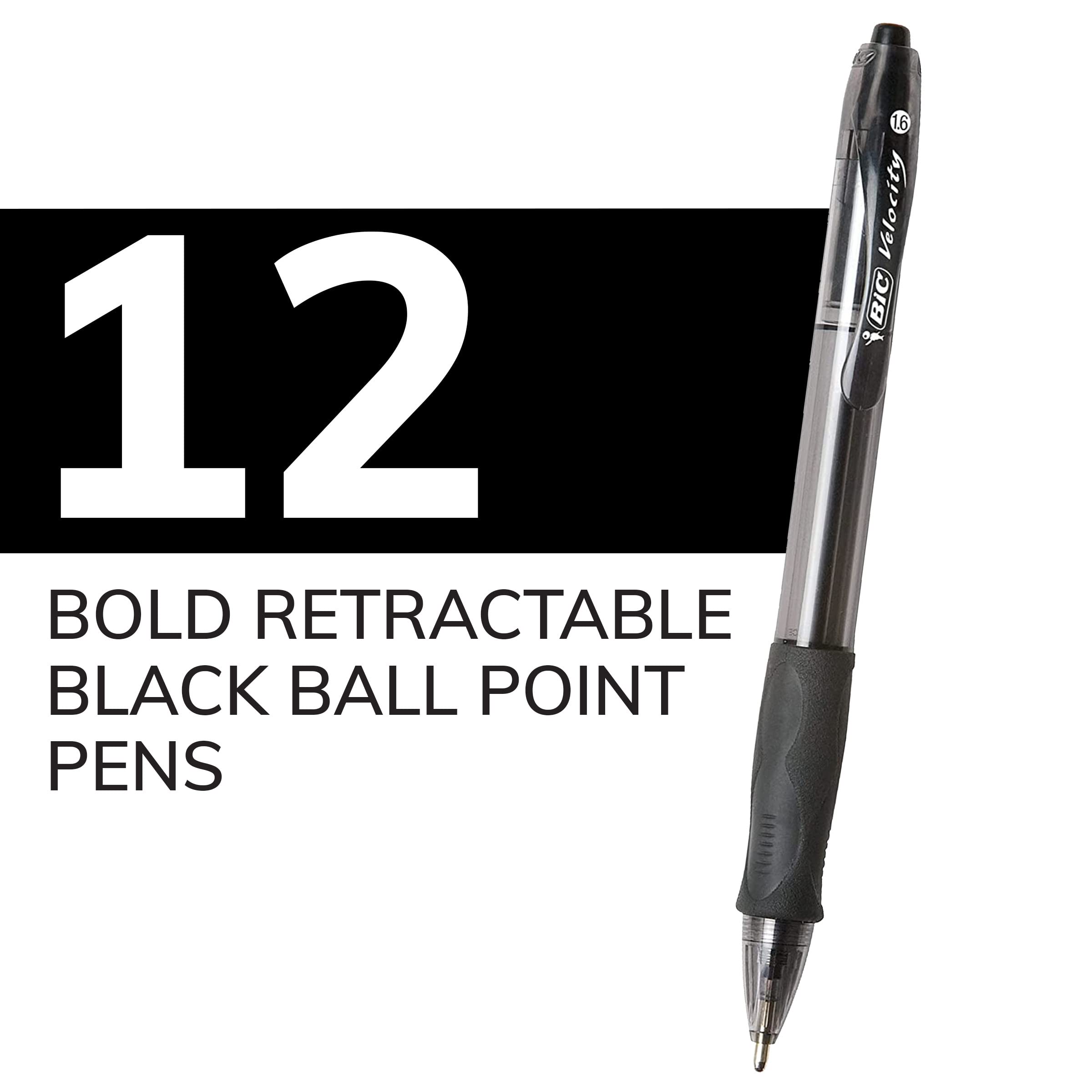 BIC Glide Bold Black Ballpoint Pens 1.6mm - 12 Pack Retractable Pens with Comfort Grip for Smooth Writing - Ideal for Office, School & Note Taking