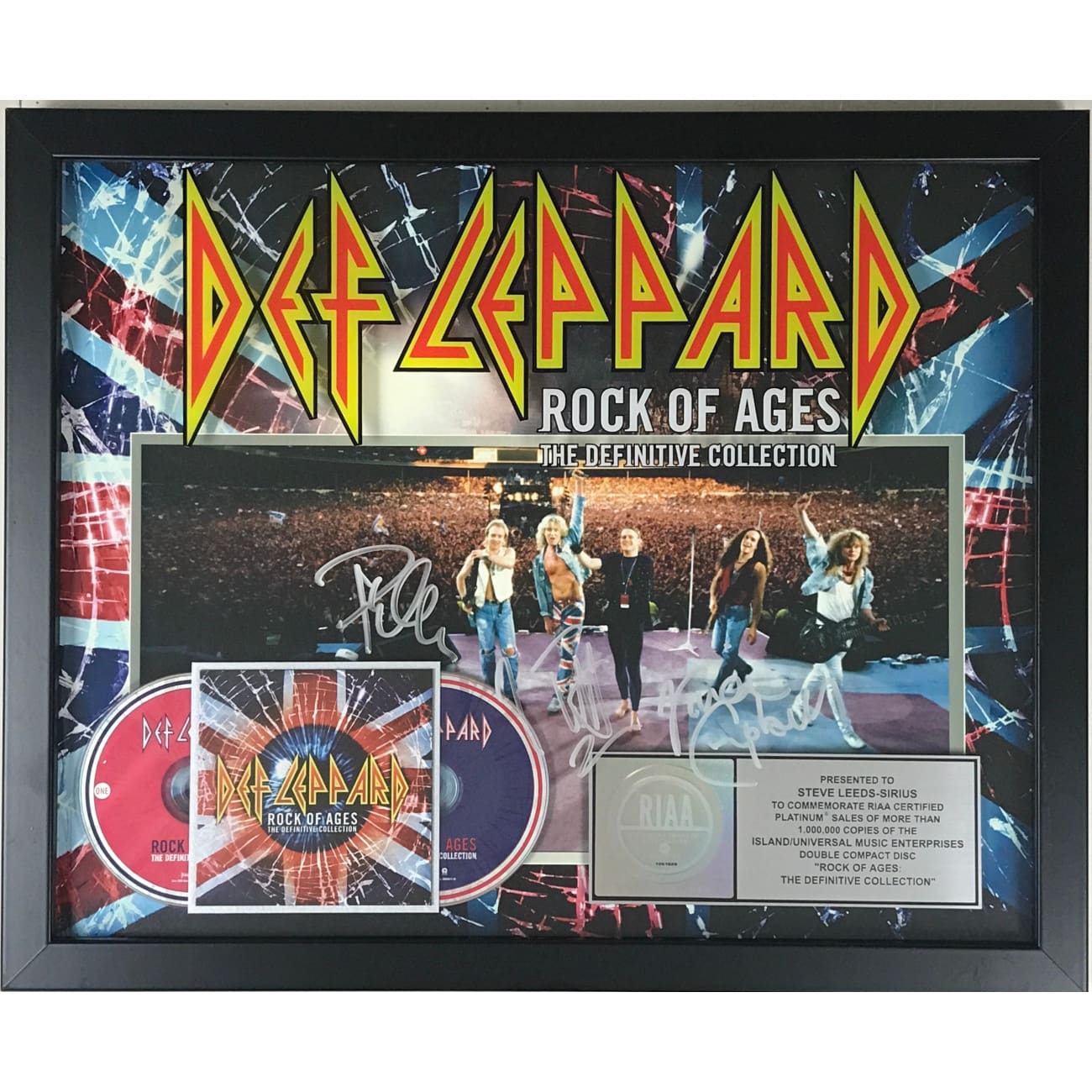 Def Leppard Rock Of Ages Collection RIAA Platinum Award - Signed by Joe Elliot, Phil Collen & Vivian Campbell - Rare Autographed Music Memorabilia - Perfect for Rock Fans & Collectors Display