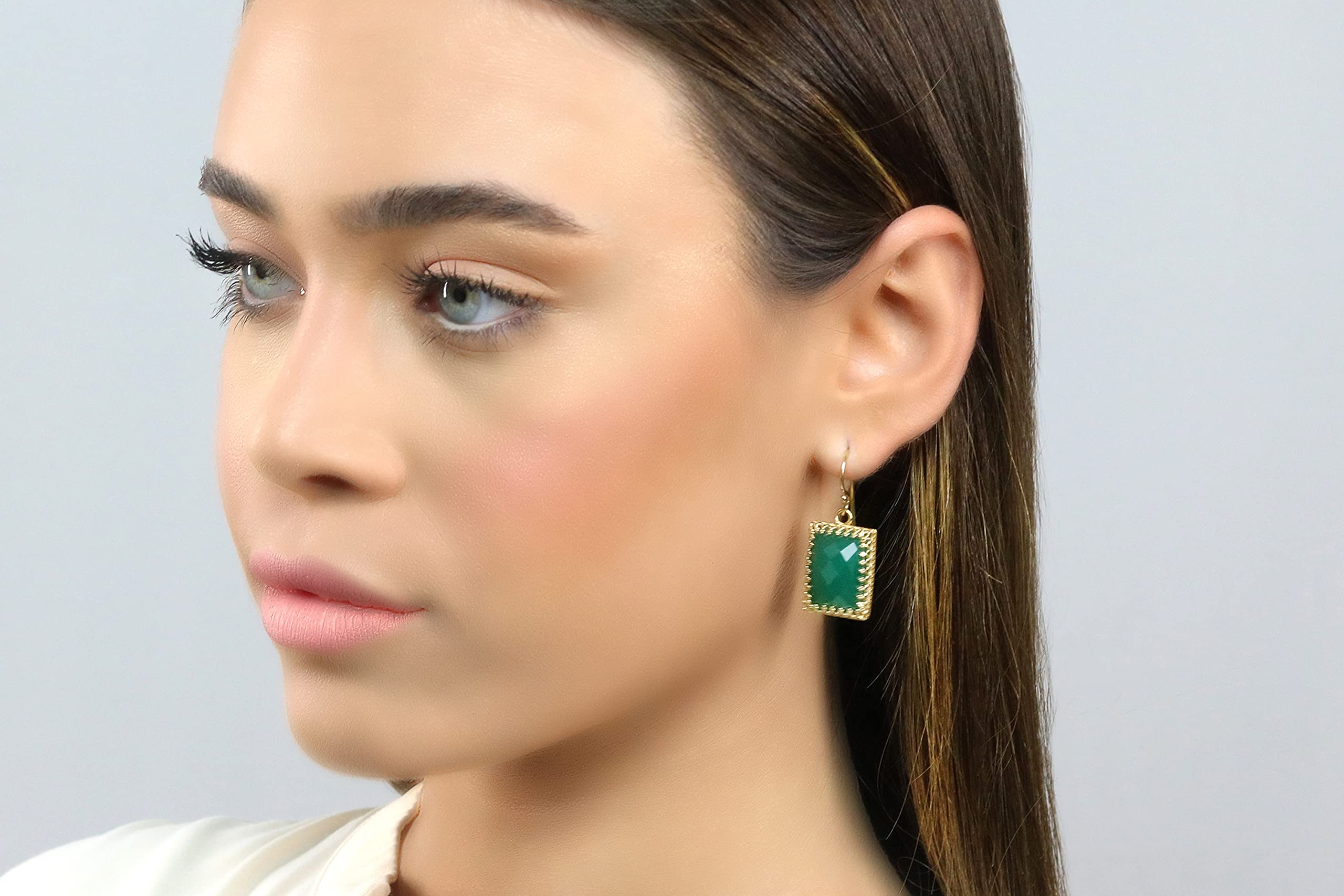 Onyx Dangle Earrings for Women - Green Gemstone Bridal Jewelry for Weddings & Parties