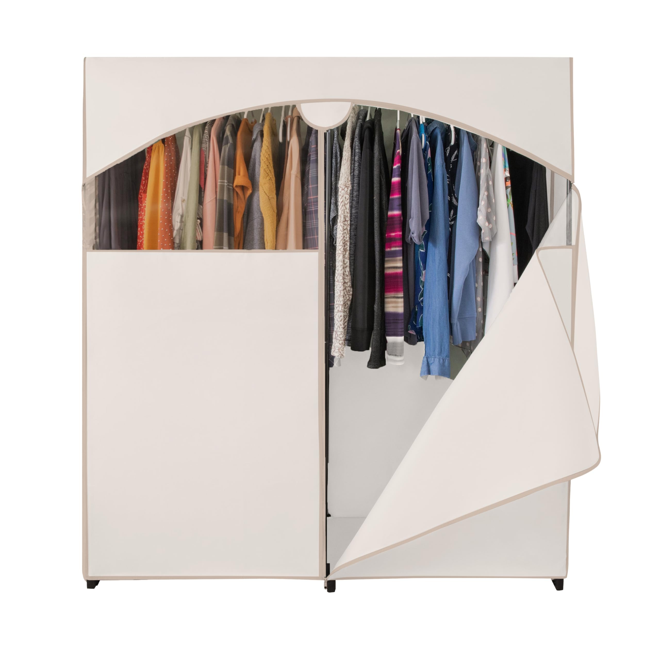 Premium Heavy Duty Portable Wardrobe Closet with Metal Hanging Rod & White Cover - 50 Lb Capacity - Easy No-Tool Assembly for Travel, Camping & Temporary Storage