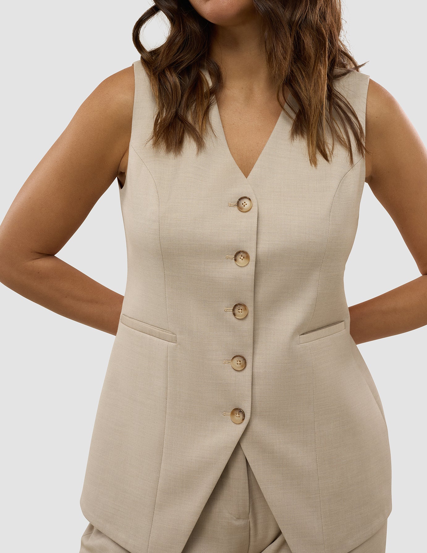 Skye Set Sandy Beige Melange Vest & Wide Pants - Women's Casual Loungewear for Home, Travel and Relaxation