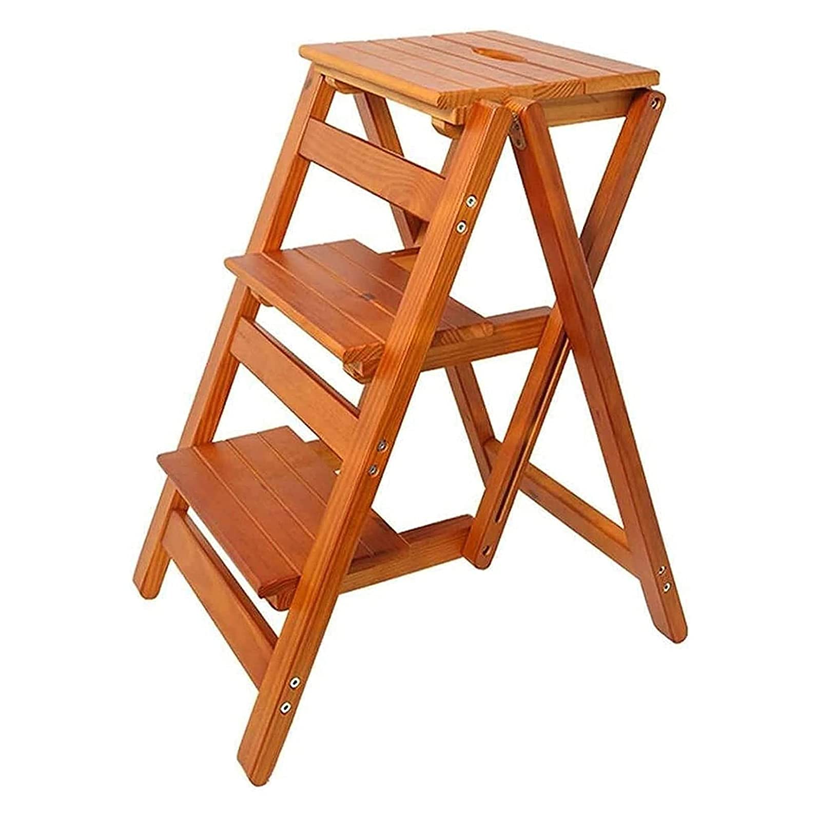 XHALERY 3-Step Folding Wooden Step Stool with Extendable Ladder - Portable Foldable Chair Stool for Kitchen, Bathroom, and Home Use - Perfect for Reaching High Shelves and Storage Spaces