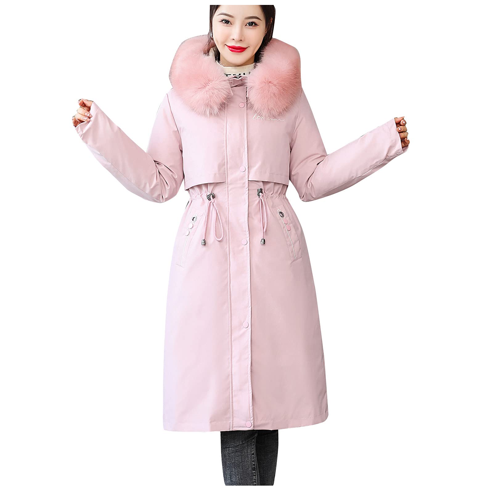 KPO Women's Winter Warm Cotton Padded Coat with Wool Collar - Thick Insulated Jacket for Cold Weather, Slim Fit Ladies Outerwear for Daily Wear & Outdoor Activities