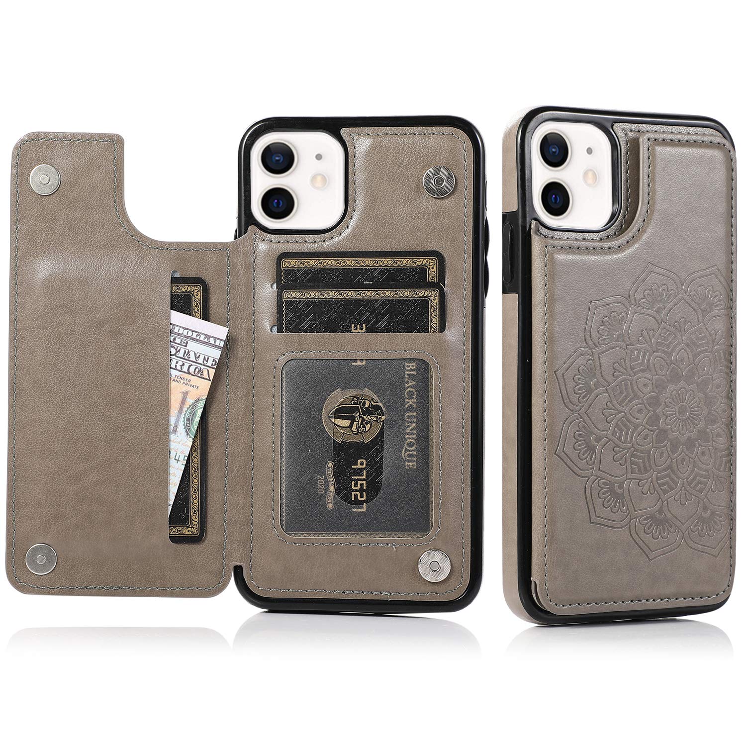 Premium iPhone 11 Leather Wallet Case with Credit Card Holder - Slim Protective Cover with 3 Card Slots for iPhone 11 6.1 Inch (Grey) | Perfect for Everyday Use, Travel & Business Meetings