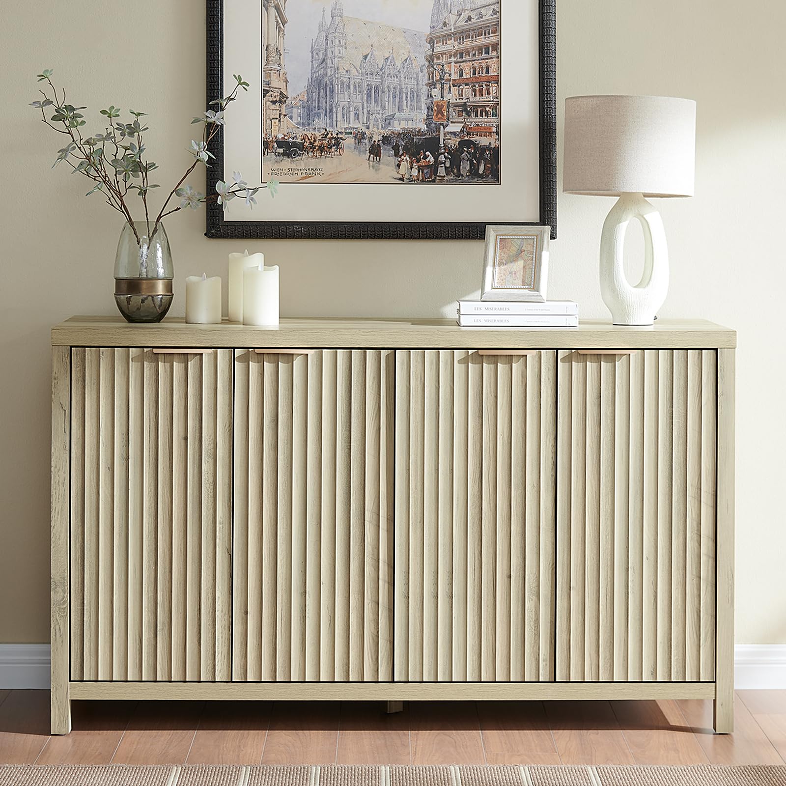 Oxford Fluted Storage Cabinet Sideboard - Large Buffet with Adjustable Shelves, Multifunctional Accent Cabinet for Living Room, Dining Room & Entryway Storage Solution