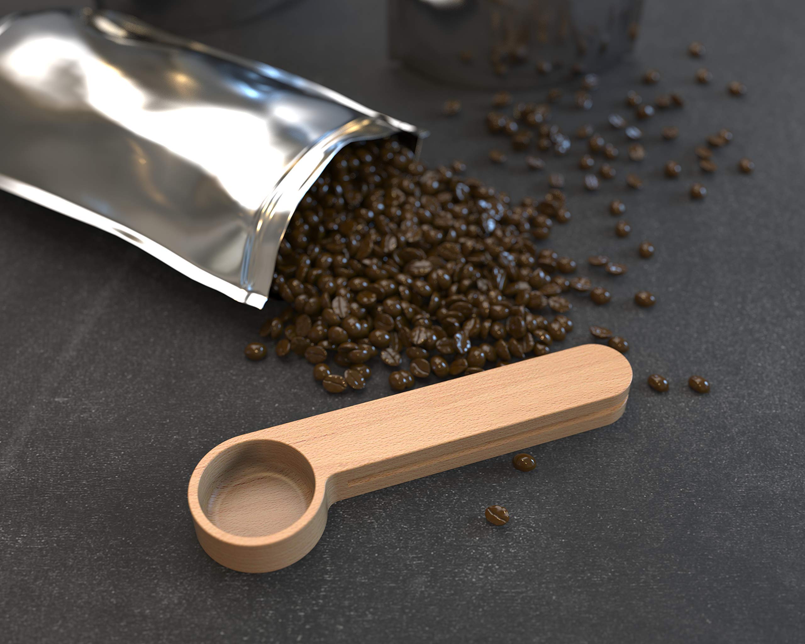 Personalized Wooden Coffee Scoop - Custom Engraved Coffee Measuring Spoon & Bag Clip - Perfect Kitchen Tool for Coffee Lovers - Ideal Gift for Home Baristas & Coffee Enthusiasts - Great for Measuring Coffee Grounds, Storing Beans & Brewing Perfect Cups