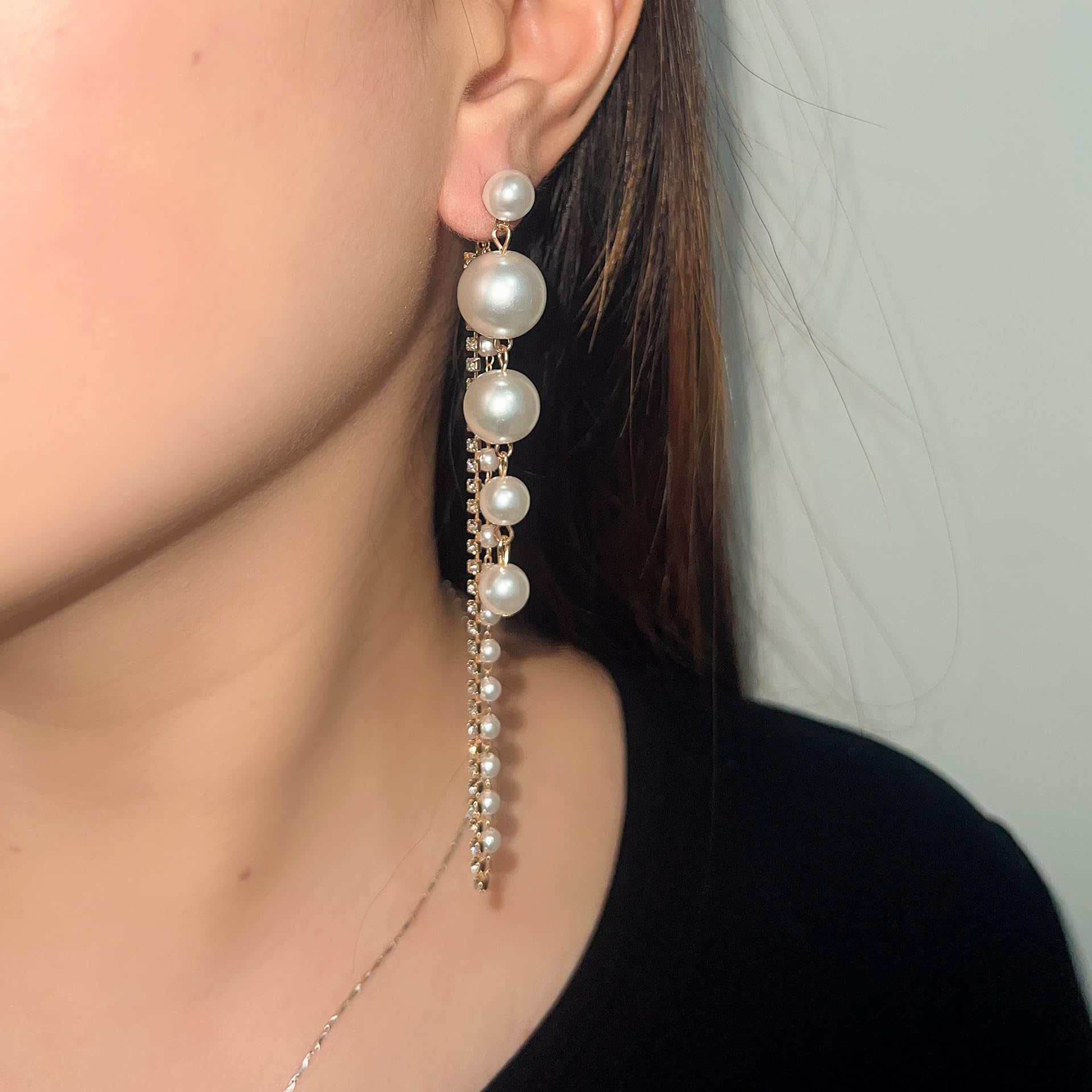 Elegant Long Pearl Drop Dangle Earrings for Women | Boho Pearl Tassel Earrings | Wedding & Party Jewelry | Perfect for Bridal, Formal Events & Everyday Wear