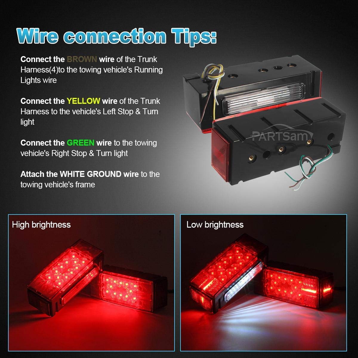 Partsam Submersible LED Boat Trailer Lights Kit - 2Pcs Low Profile Rectangle Tail Lights & 2Pcs 4
