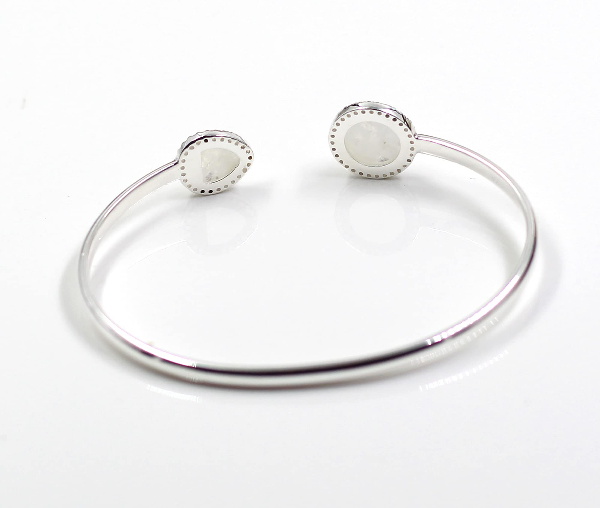 Rainbow Moonstone CZ Adjustable Handmade Cuff Bracelet - 925 Sterling Silver Boho Jewelry for Women - Perfect Gift for Girlfriend, Wife, Birthday & Anniversary - Ideal for Everyday Wear, Date Nights & Special Occasions