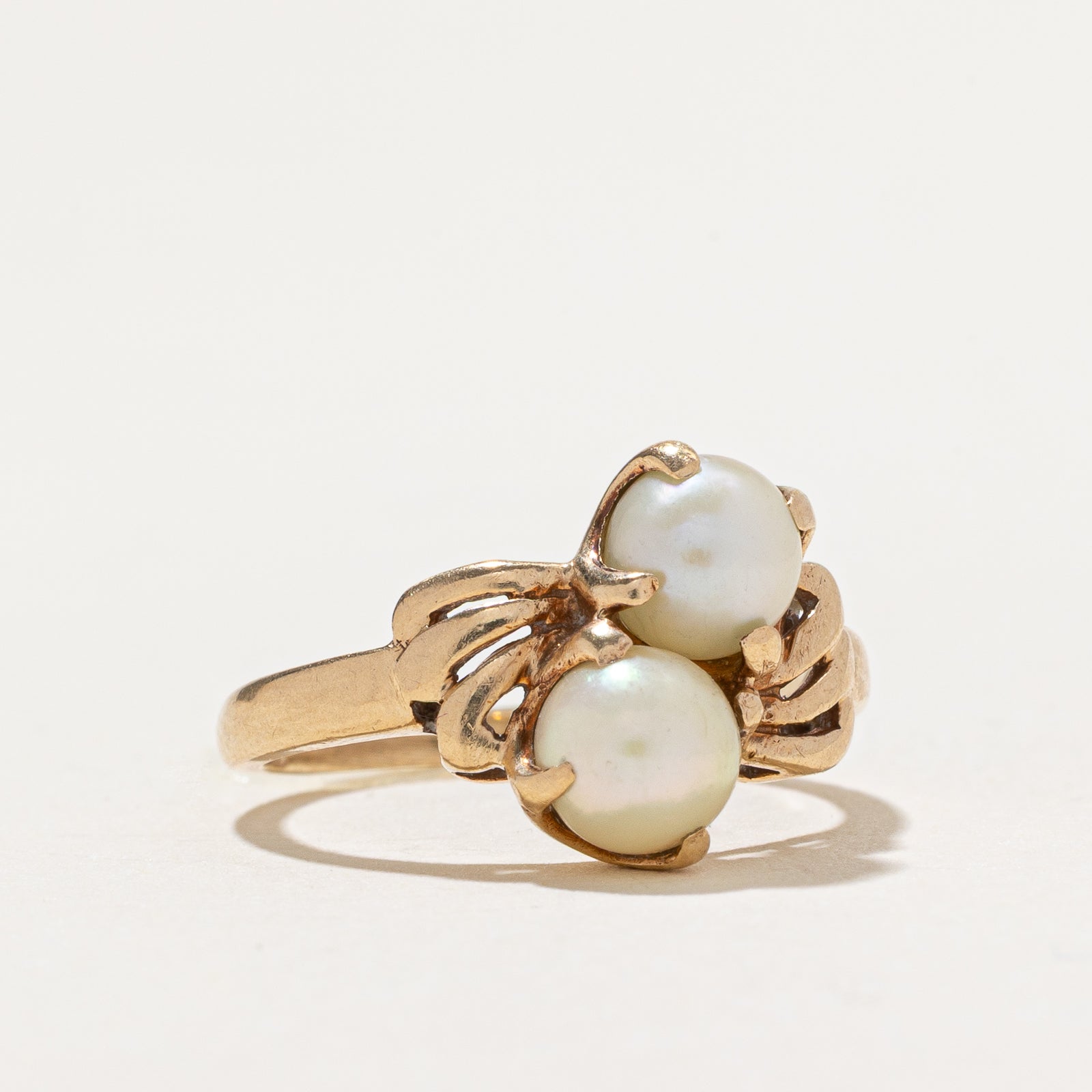 Two Stone Pearl Ring - Size 4.25 | Elegant Stackable Jewelry for Women, Perfect for Weddings, Anniversaries & Special Occasions