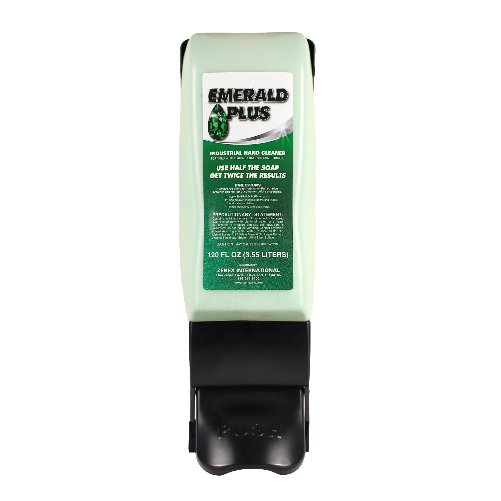 Zenex Emerald Plus Industrial Hand Soap & Dispenser Bundle - 4-Pack 3.55L Heavy Duty Hand Cleaner with Pumice | Wall Mounted Push-Style Dispenser | Grease & Grime Remover | Lemon Scent | Easy Installation | Ideal for Garages, Workshops & Commercial Kitchens