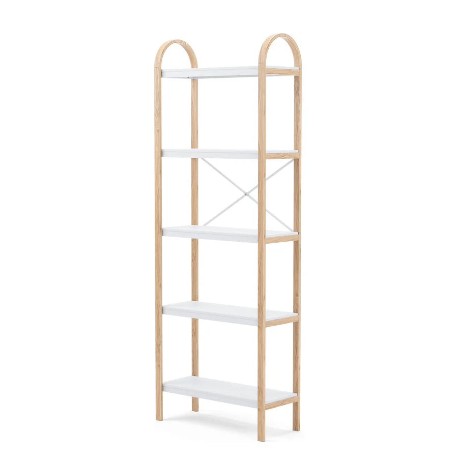 Bellwood 5-Tier Freestanding Shelf - White/Natural Wood - Perfect for Living Room, Bedroom, or Office Storage & Organization