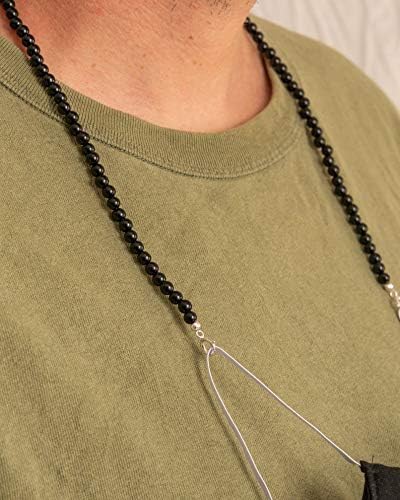 Black Onyx Beaded Face Mask Chain Lanyard for Men & Kids - 25