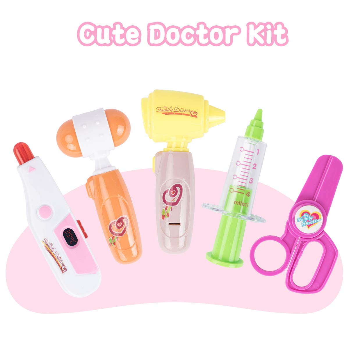 UNIH Kids Doctor Cart Kit - Realistic Medical Play Set with Lights for Toddlers Ages 2-5, Pretend Play Toy for Boys & Girls (Pink) | Perfect for Role Play, Preschool Learning & Birthday Gifts