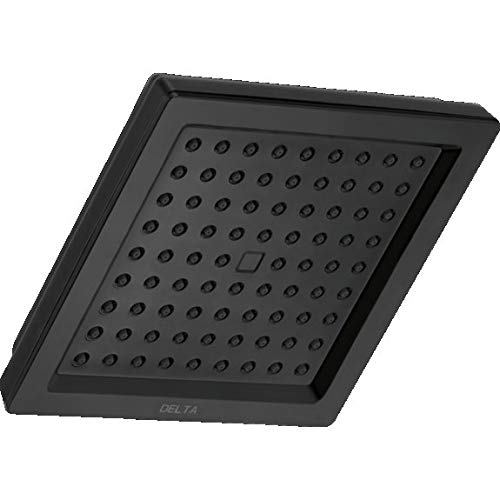 Delta RP62283BL Matte Black Square Single-Spray Shower Head - 2.5 GPM High Pressure Water Saving Showerhead for Bathroom & Spa Experience - Perfect for Modern Homes, Apartments and Hotels