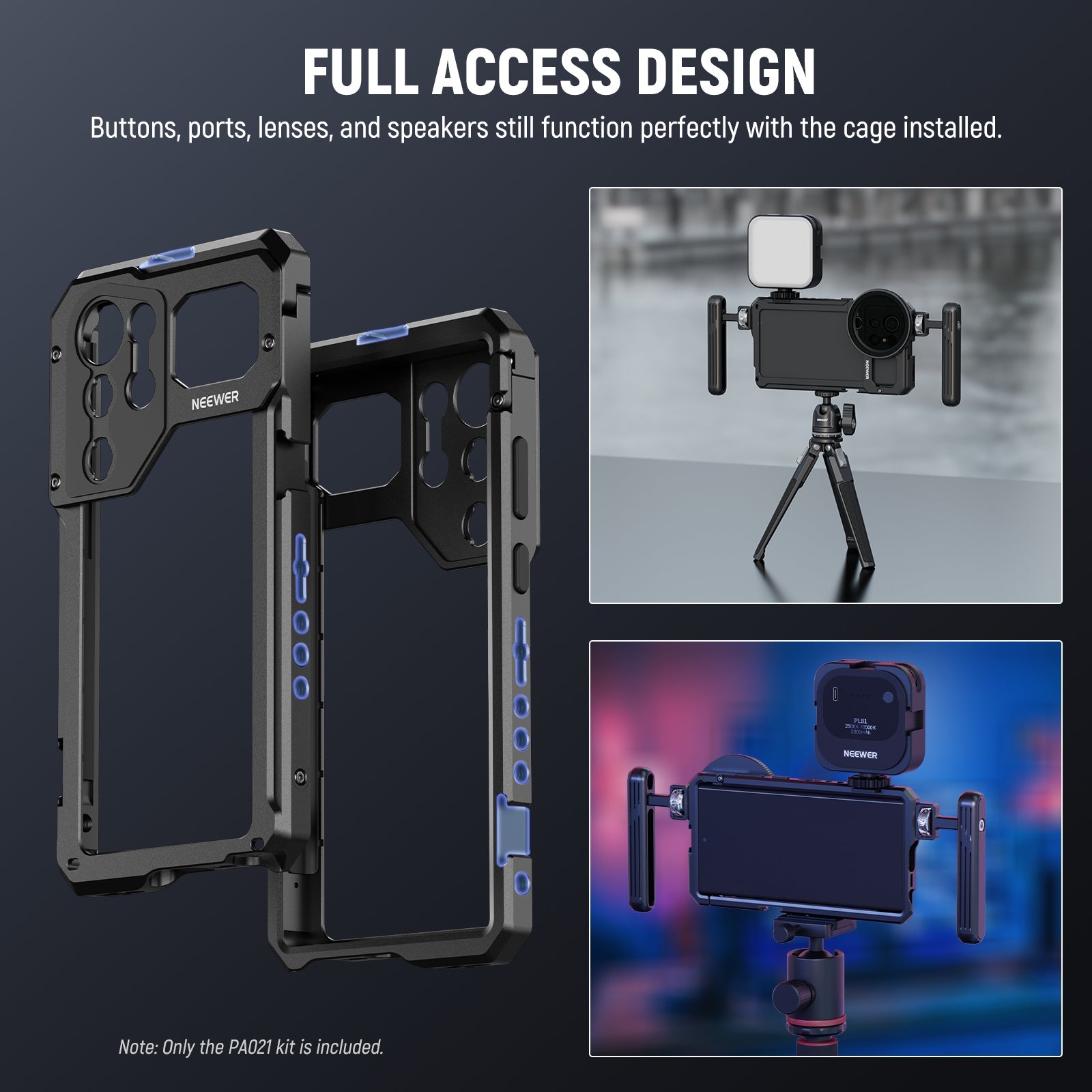 NEEWER PA021 Handheld Video Cage with Filter Thread Adapter for Samsung Galaxy S23 Ultra - Perfect for Vlogging, Filmmaking & Mobile Photography