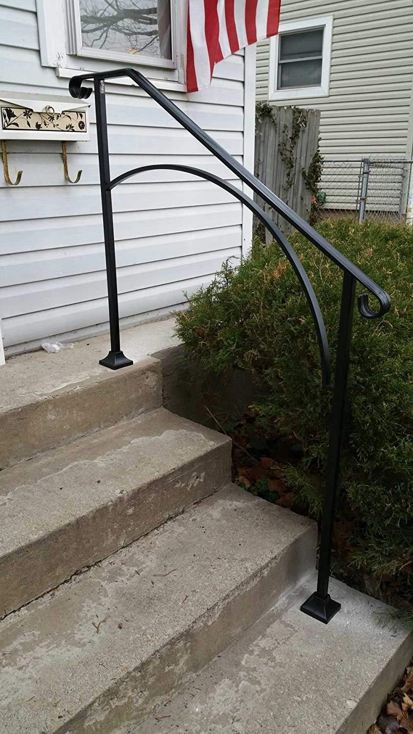 Iron X Handrail Arch #3 for Concrete Steps - Heavy Duty Outdoor Stair Railing - Perfect for Porch, Deck, and Garden Safety
