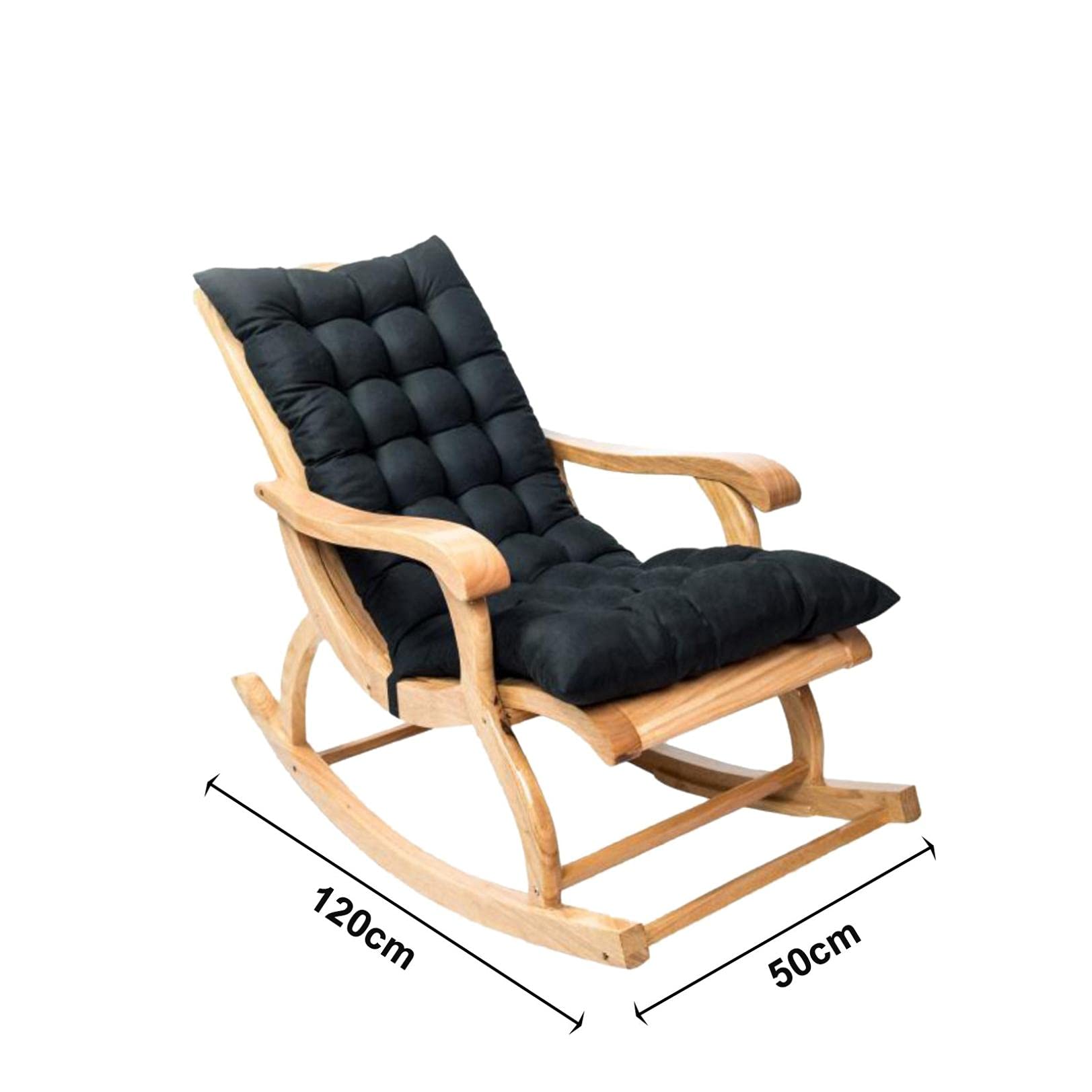 Non-Slip Rocking Chair Cushion Set - Indoor/Outdoor Seat & Back Cushions with Ties for Patio Furniture, Chaise Lounger, Swing Bench - Perfect for Relaxing on Porch, Deck or Garden (Black)