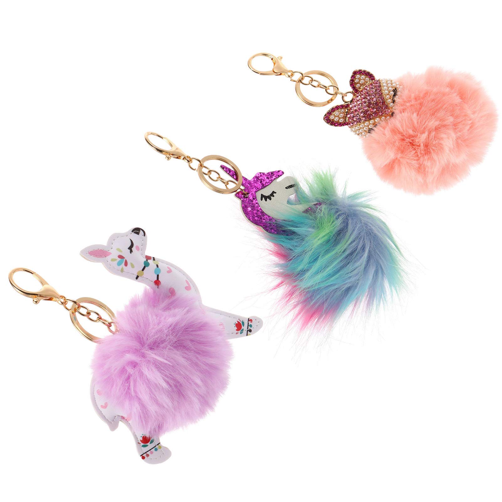 TOYANDONA 3pcs Plush Unicorn Keychain - Cute Fur Ball Pendant Ring for Bags, Keys & Backpacks | Soft Hanging Doll Charm for Girls, Teens & Women | Perfect Gift for Birthdays, Christmas & Daily Use