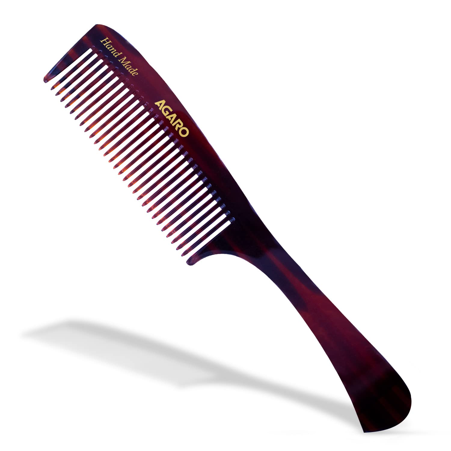 Agaro Handmade Wooden Comb with Handle - Wide Tooth Detangling Comb for Men & Women - Smooth Rounded Teeth for Gentle Styling - Premium Cellulose Acetate Hair Brush for Salon & Home Use - Perfect for Daily Grooming, Detangling & Styling (Brown, HMC79)