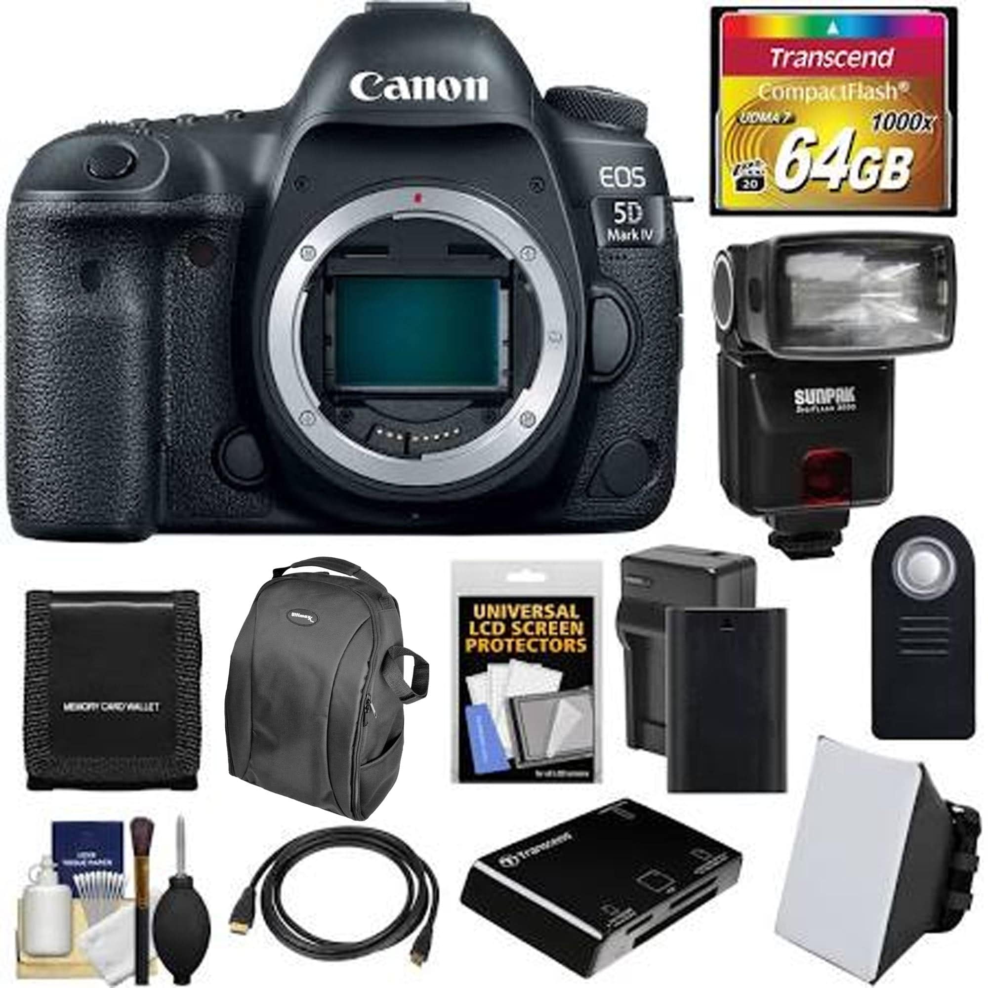 Canon EOS 5D Mark IV 4K WiFi DSLR Camera Body with 64GB CF Card, Battery & Charger Kit - Professional Photography for Weddings, Portraits & Travel