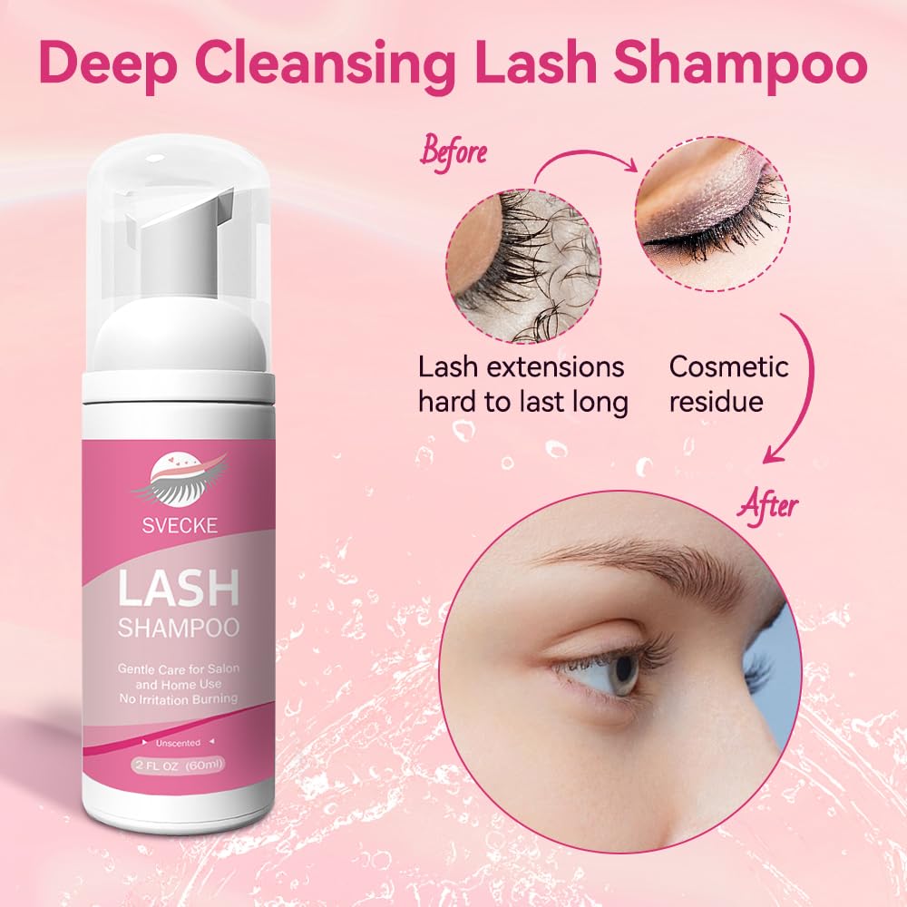 Lash Shampoo Kit with Brush - 60ml Eyelash Cleanser for Extensions | Salon & Home Care