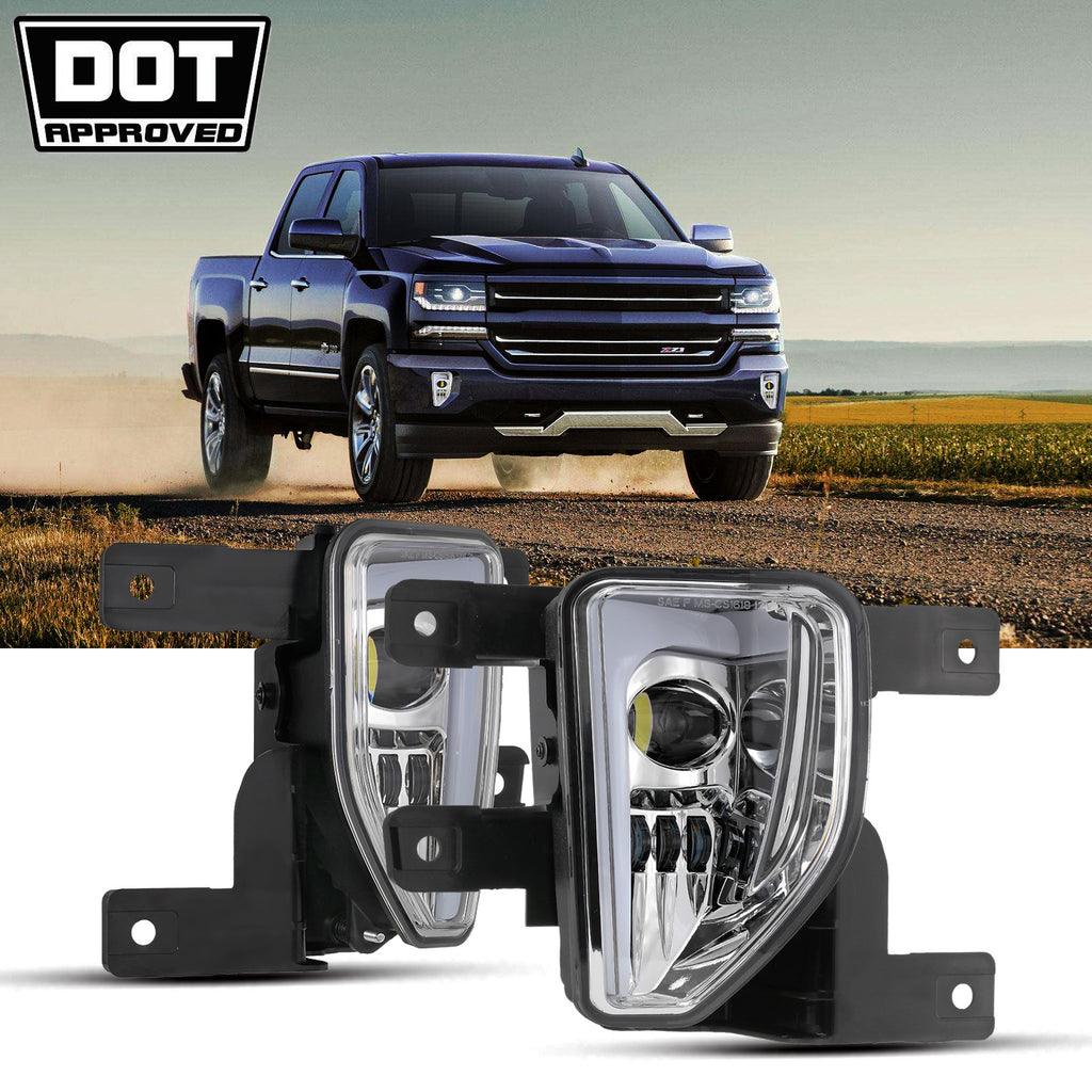 2-Pack 45W DOT Approved LED Fog Lights with DRL for 2016-2018 Chevy Silverado 1500 - Black/Chrome - Upgrade Your Truck's Visibility in Foggy or Low-Light Conditions