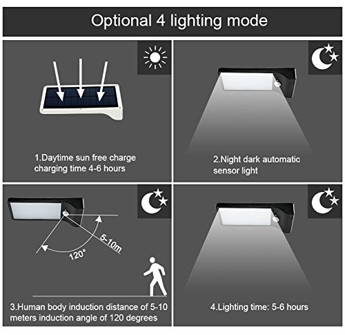 Solar Powered Outdoor Lights - 36 LED Super Bright Waterproof Motion Sensor Wall Sconces for Patio, Deck, Yard, Backyard, Pathway & Driveway (Black) | Perfect for Nighttime Security & Landscape Lighting