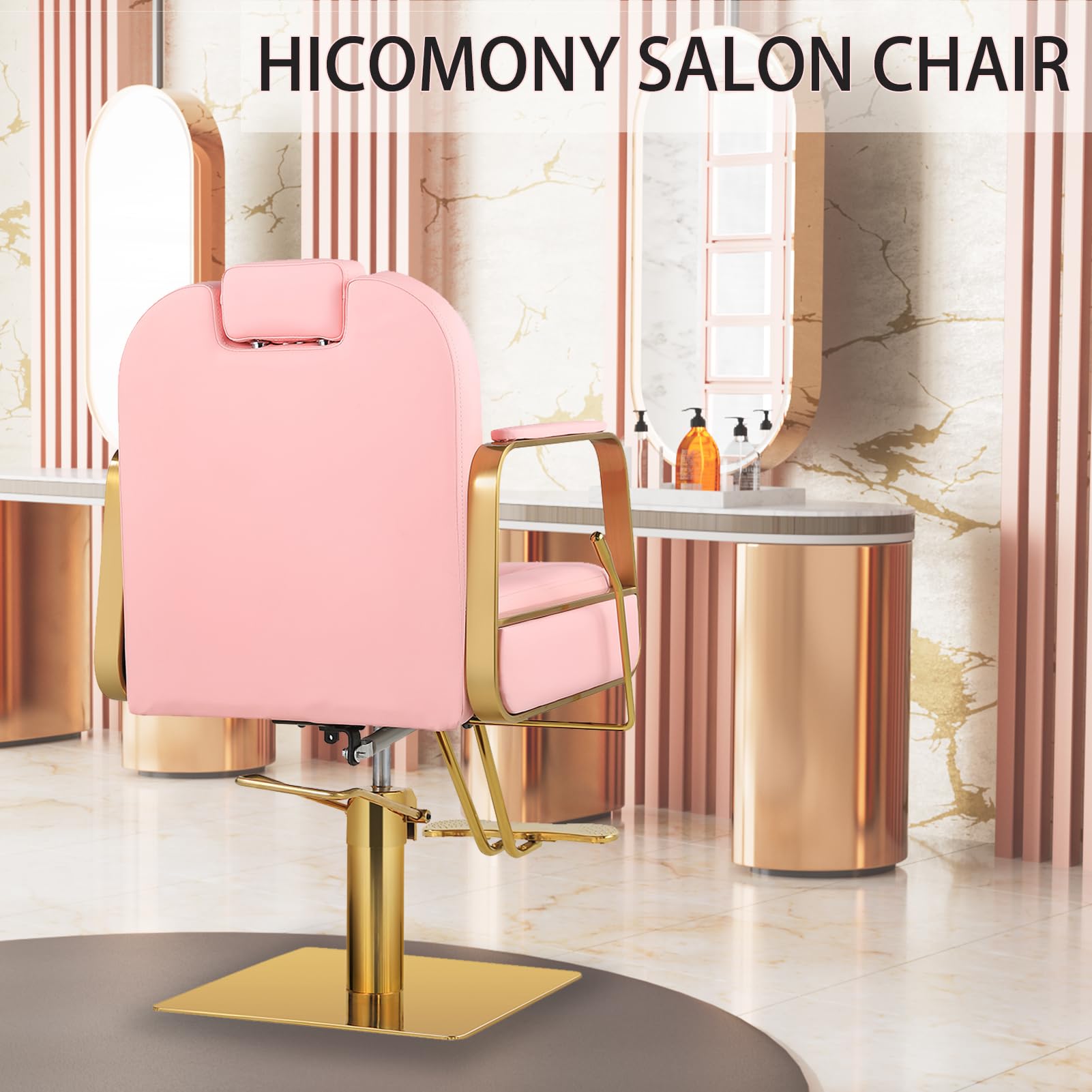 Pink Beauty Salon Chair for Hair Stylists & Barbers - Hydraulic Reclining Styling Chair with 130° Adjustable Backrest - Perfect for Home Barbershops, Hair Braiding & Professional Styling