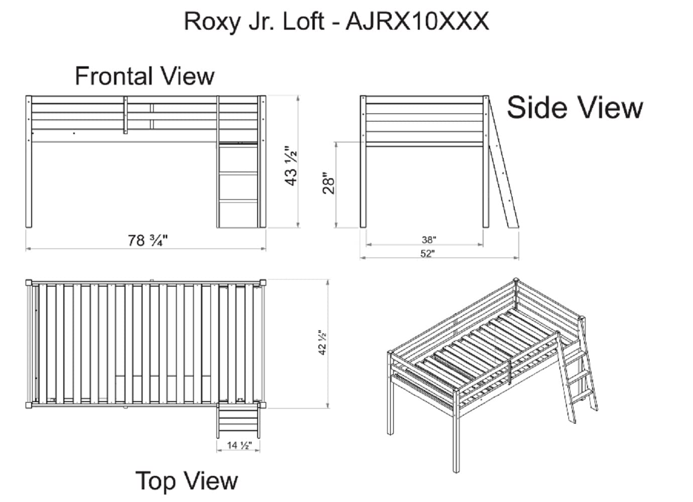 Roxy Twin Wood Junior Loft Bed for Kids with Removable Blue/Red Tent - Sturdy & Safe Bunk Bed with 175 lbs Weight Capacity | Space-Saving Kids Bedroom Furniture for Small Rooms, Sleepovers & Play Areas